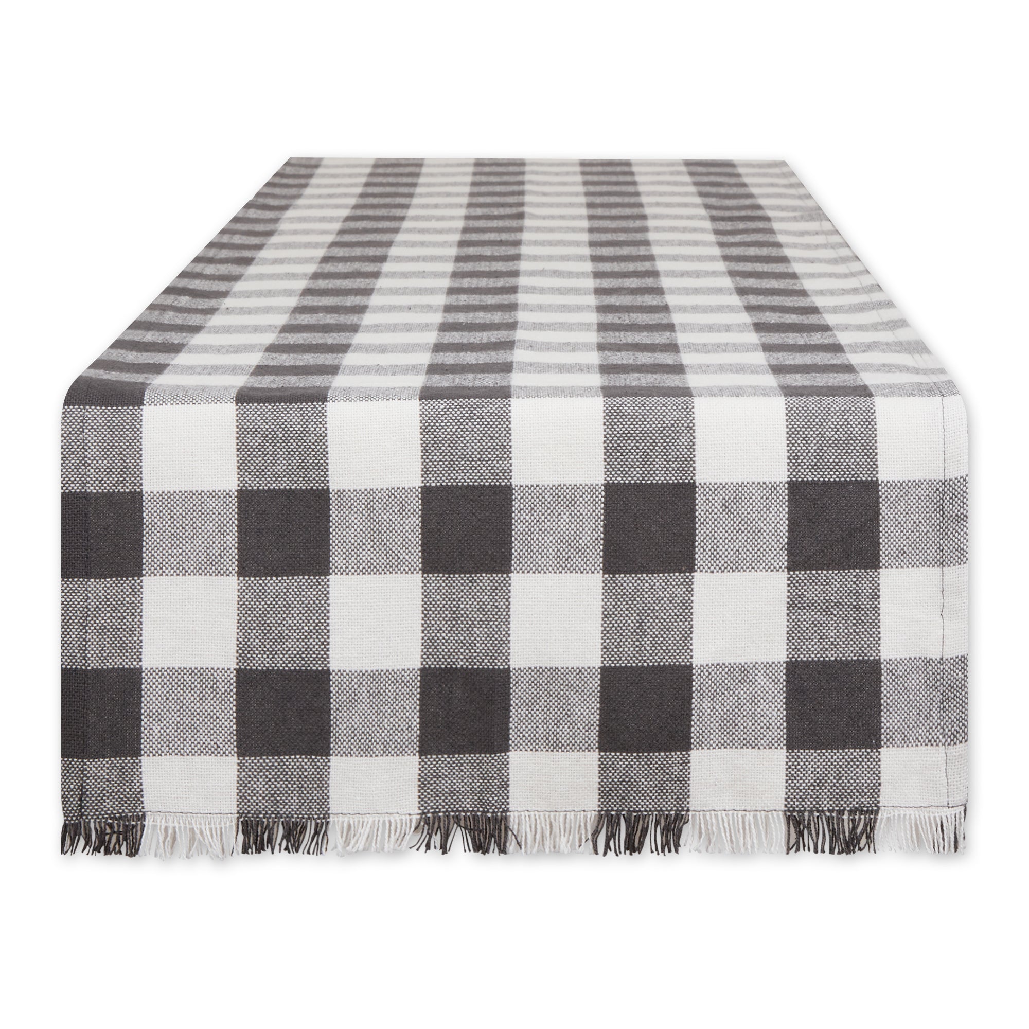DII Heavyweight Check Fringed Cotton Table Runner