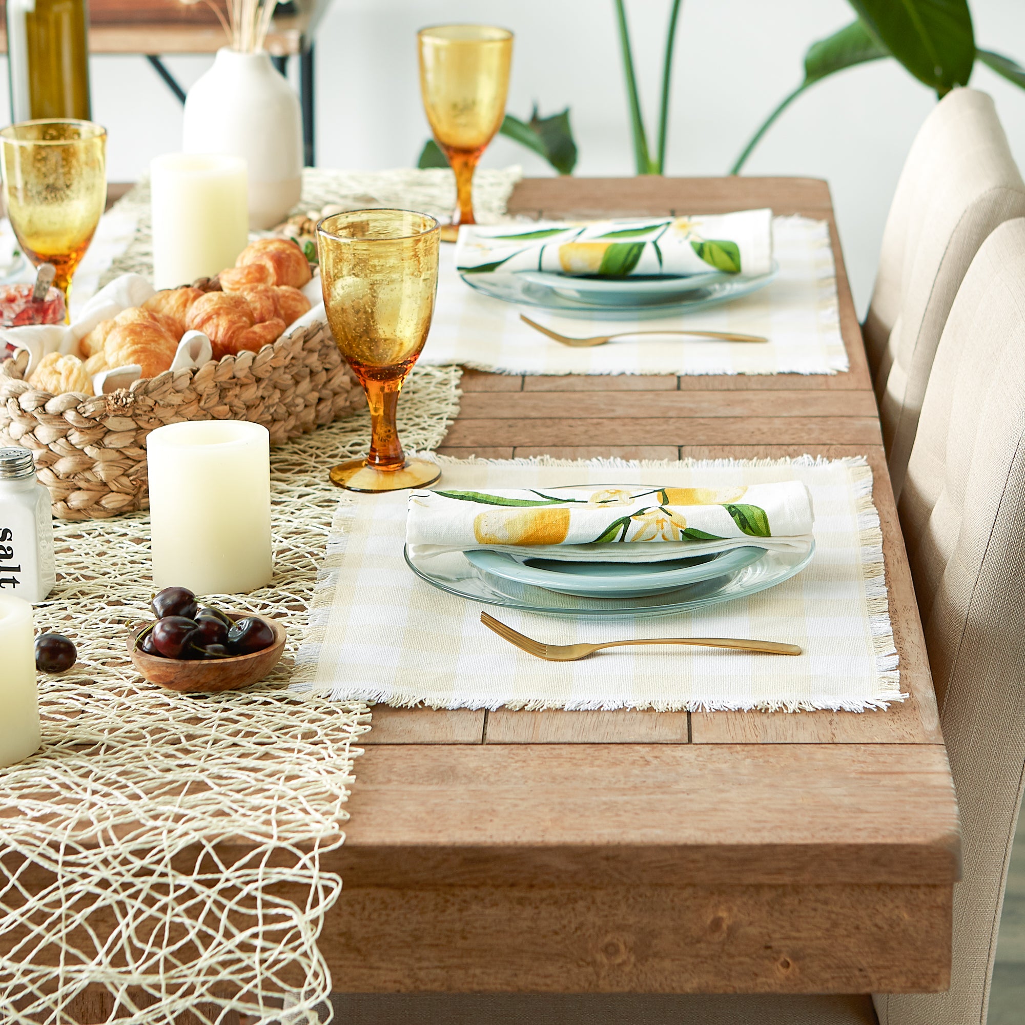 DII Heavyweight Check Fringed Cotton Placemat 6-Piece Set