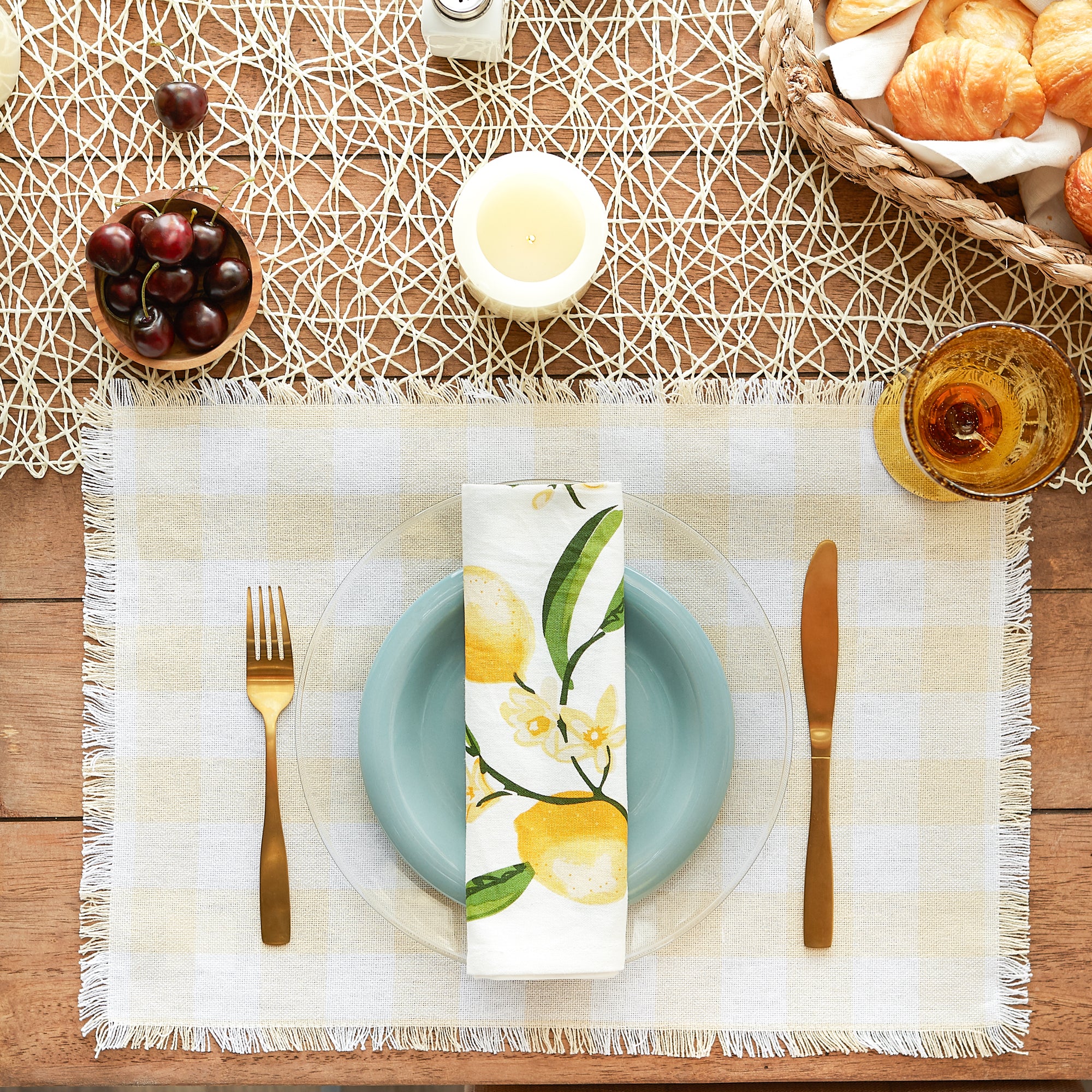 DII Heavyweight Check Fringed Cotton Placemat 6-Piece Set