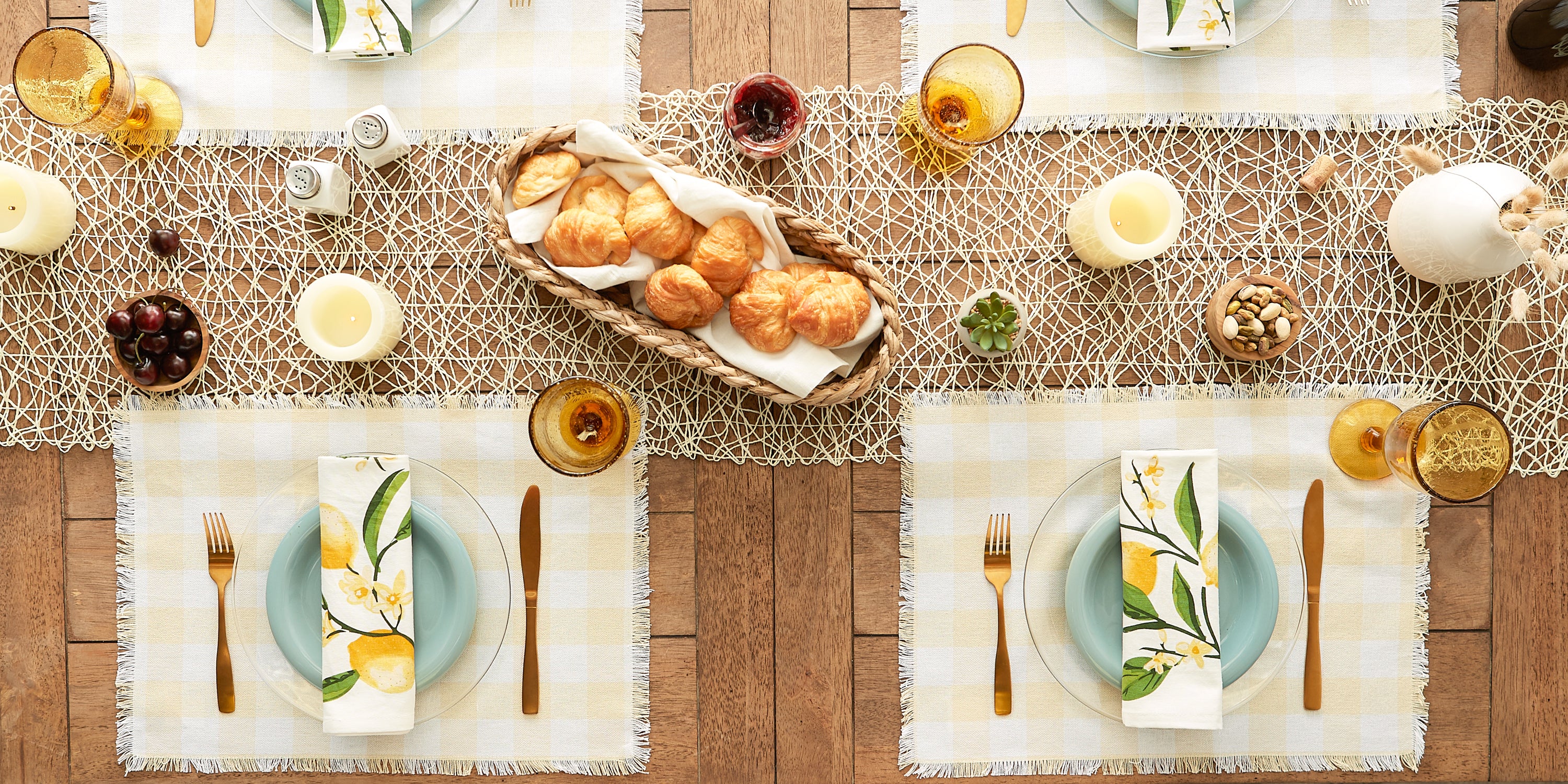DII Heavyweight Check Fringed Cotton Placemat 6-Piece Set