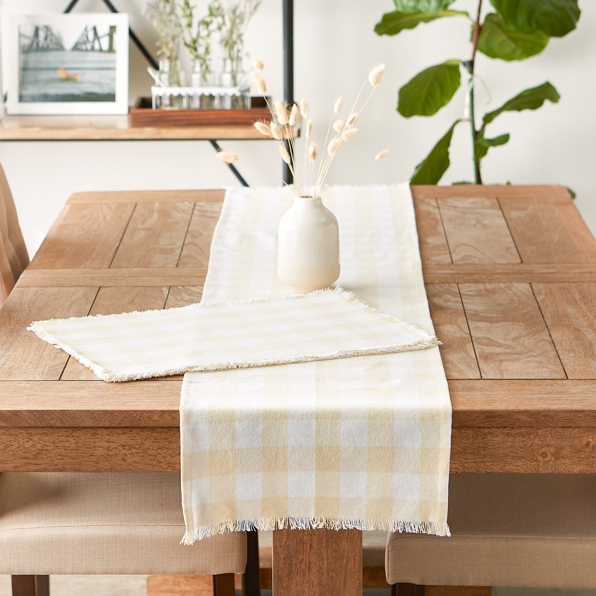 DII Heavyweight Check Fringed Cotton Table Runner