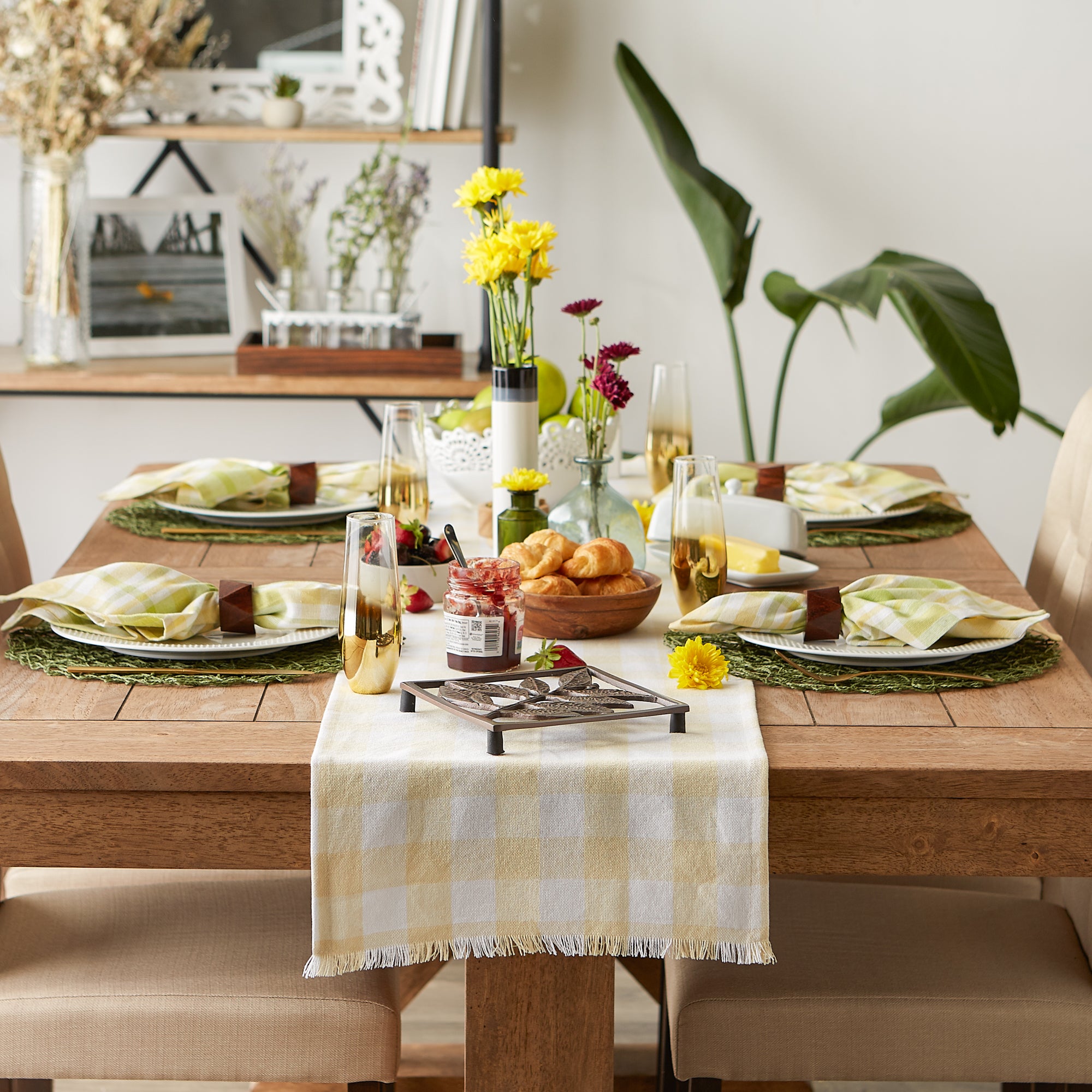 DII Heavyweight Check Fringed Cotton Table Runner