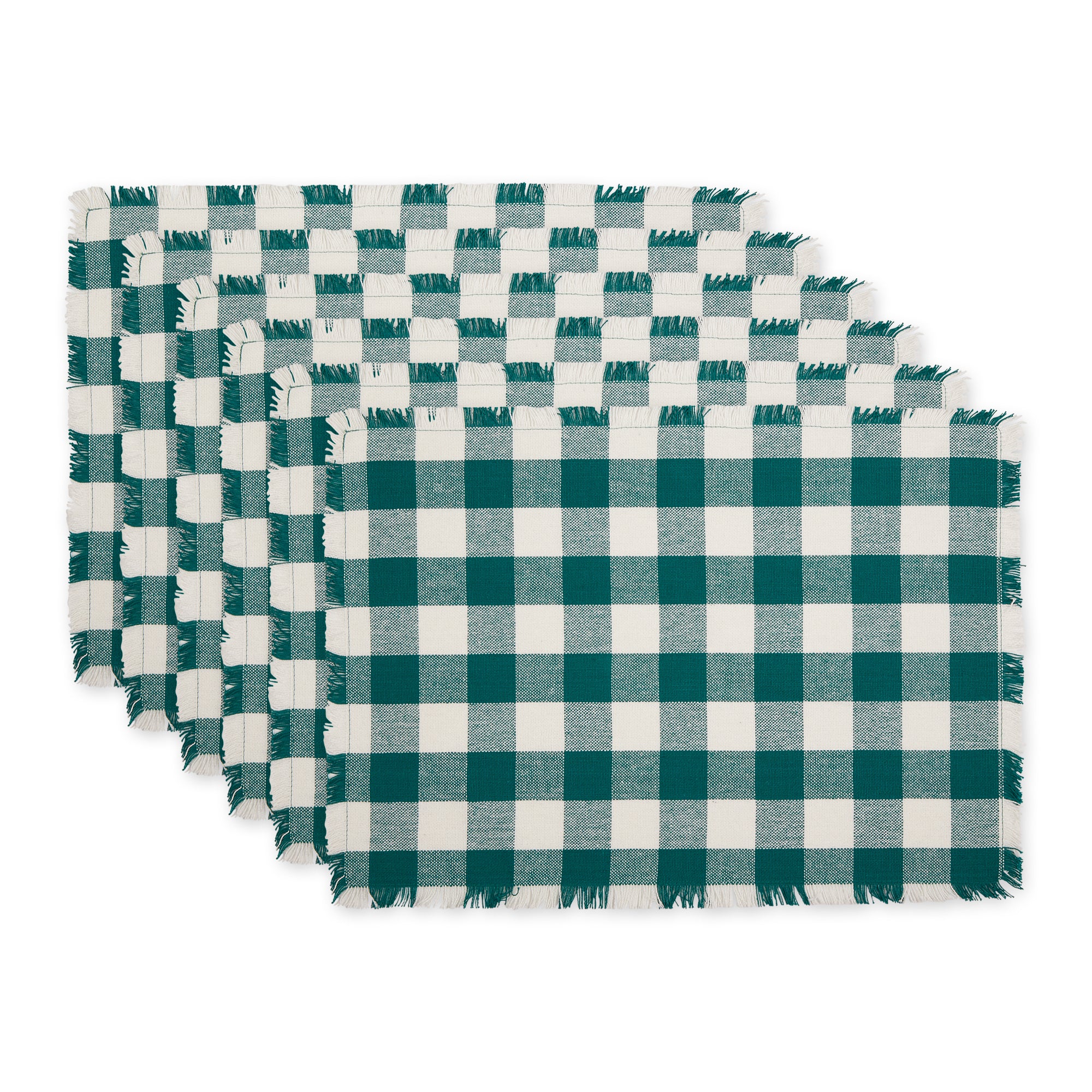DII Heavyweight Check Fringed Cotton Placemat 6-Piece Set