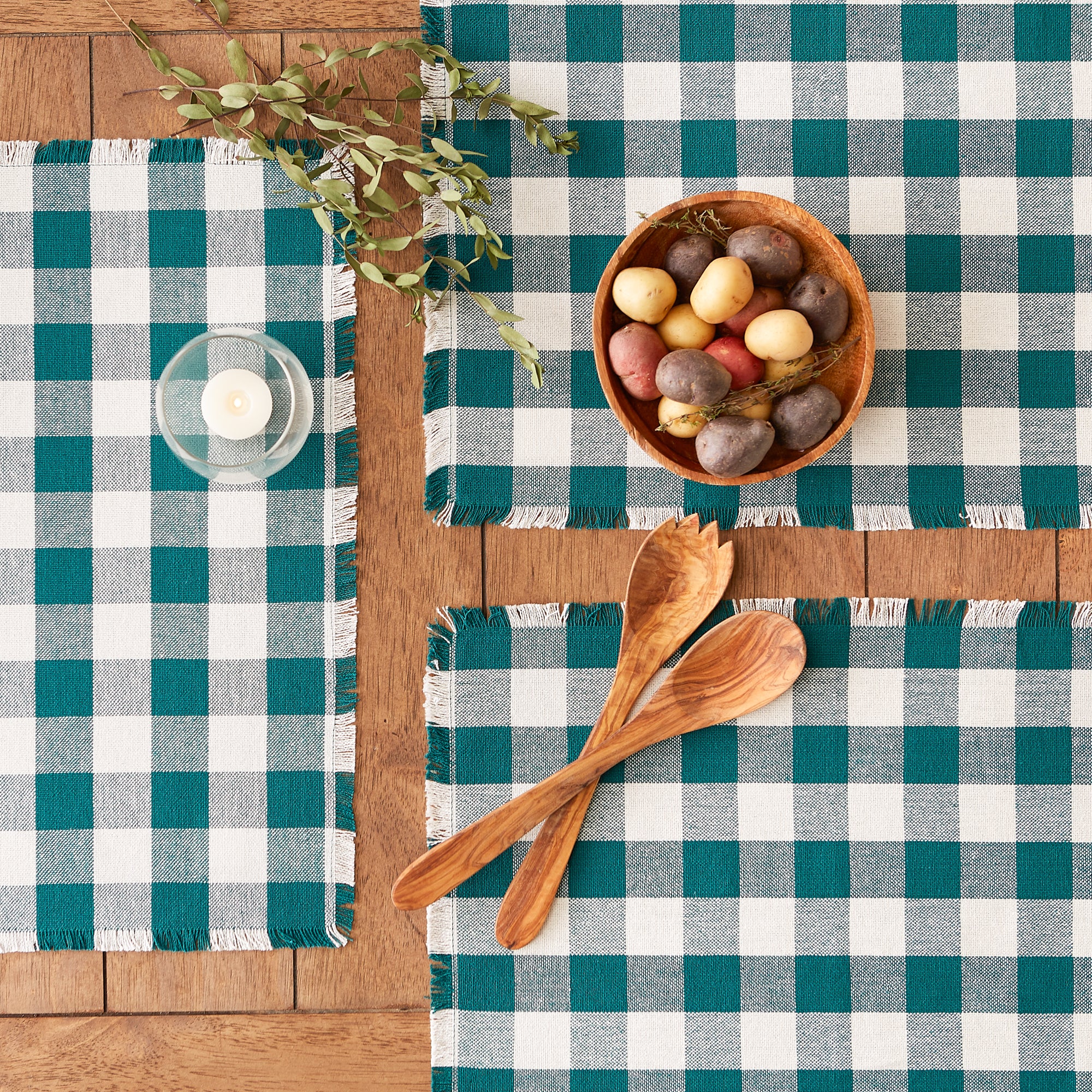 DII Heavyweight Check Fringed Cotton Placemat 6-Piece Set