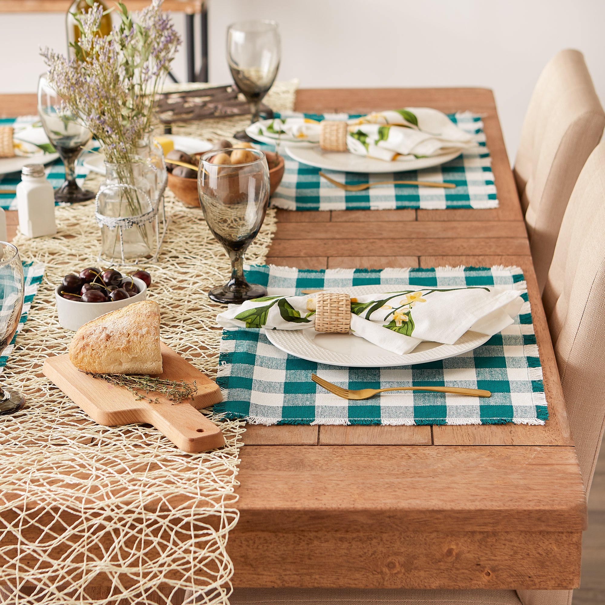 DII Heavyweight Check Fringed Cotton Placemat 6-Piece Set