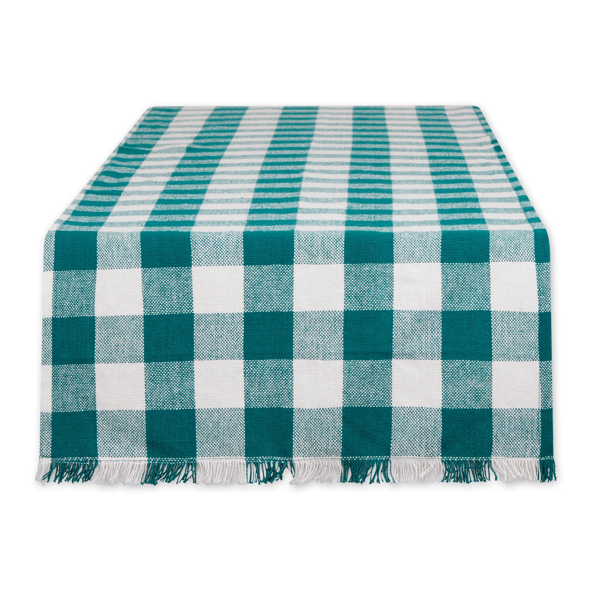 DII Heavyweight Check Fringed Cotton Table Runner