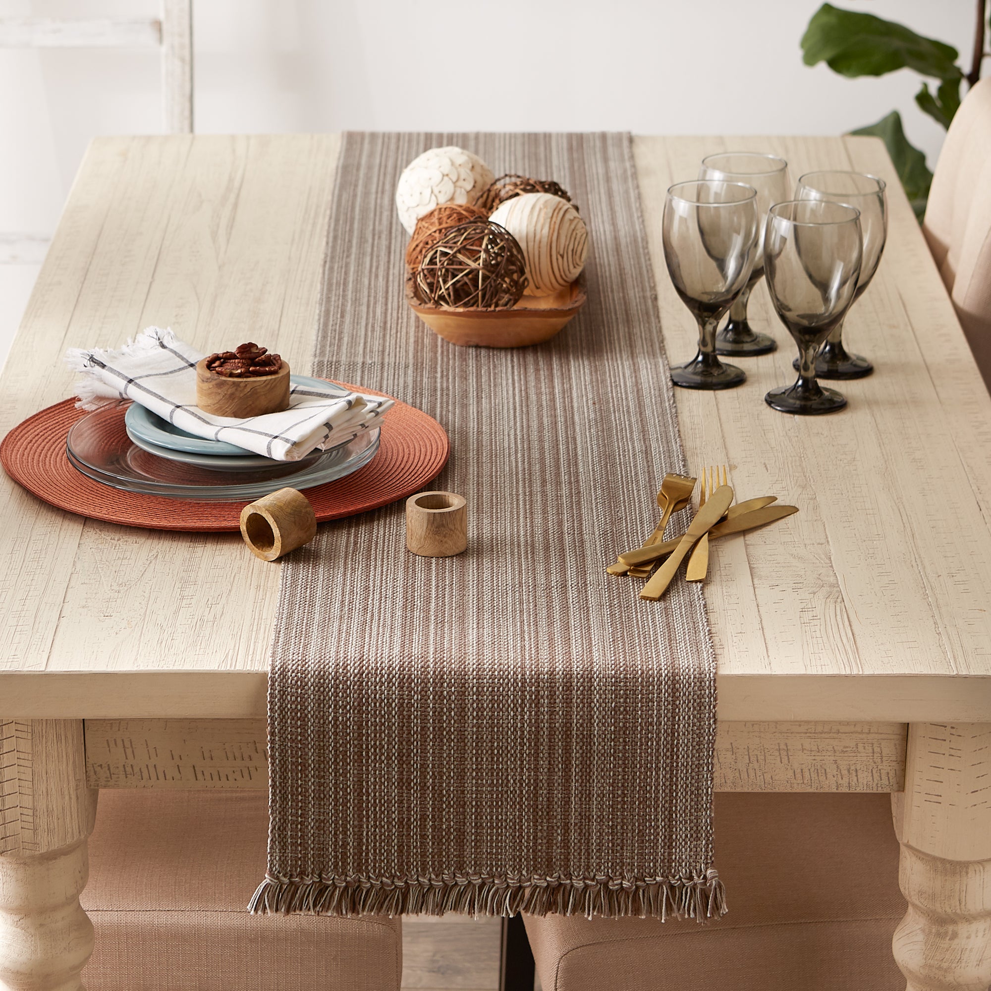 DII Mediterranean Variegated Fringe Cotton Table Runner