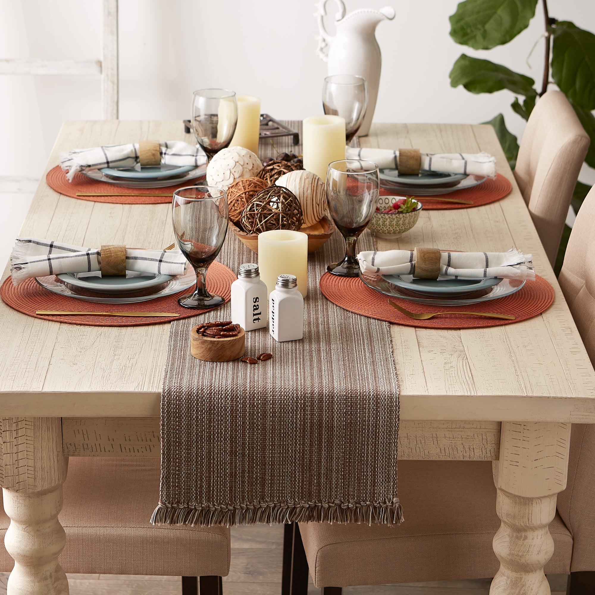 DII Mediterranean Variegated Fringe Cotton Table Runner