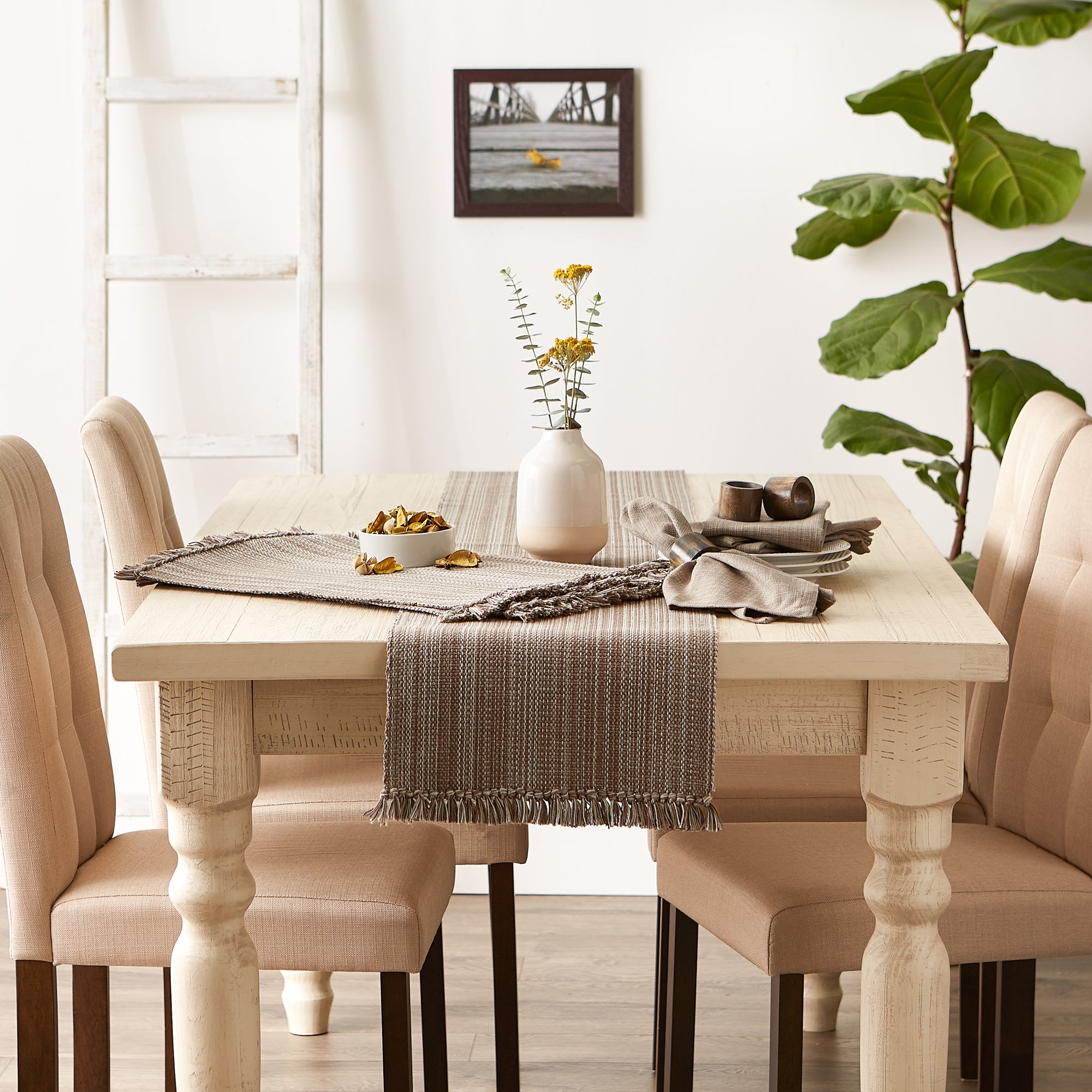 DII Mediterranean Variegated Fringe Cotton Table Runner