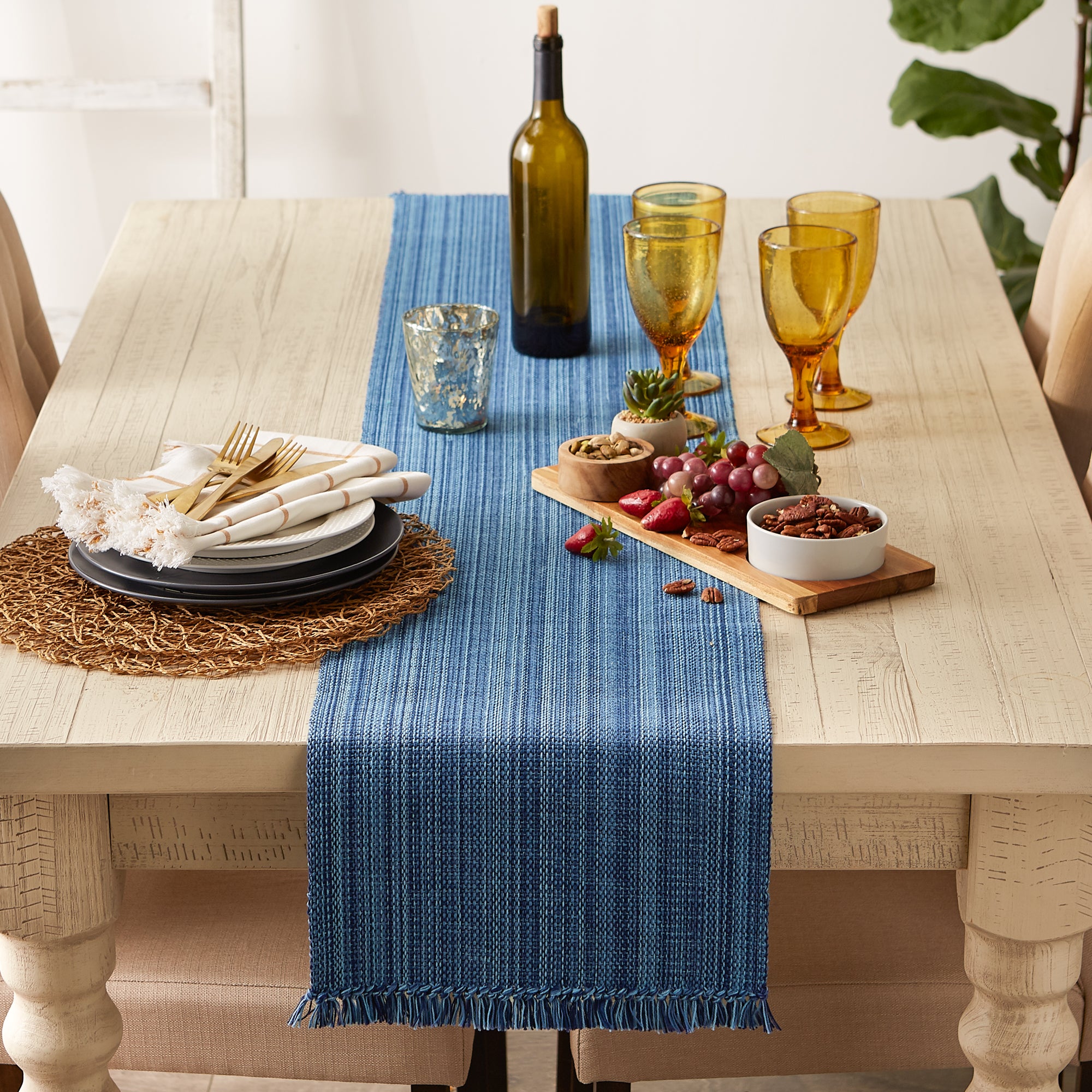 DII Mediterranean Variegated Fringe Cotton Table Runner