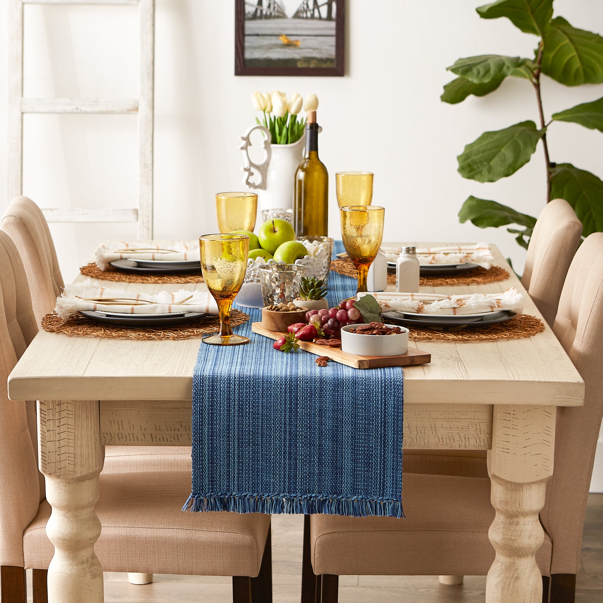 DII Mediterranean Variegated Fringe Cotton Table Runner