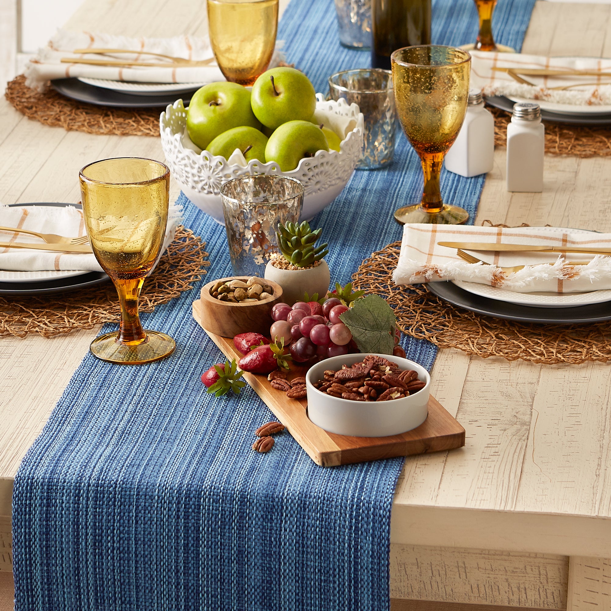 DII Mediterranean Variegated Fringe Cotton Table Runner