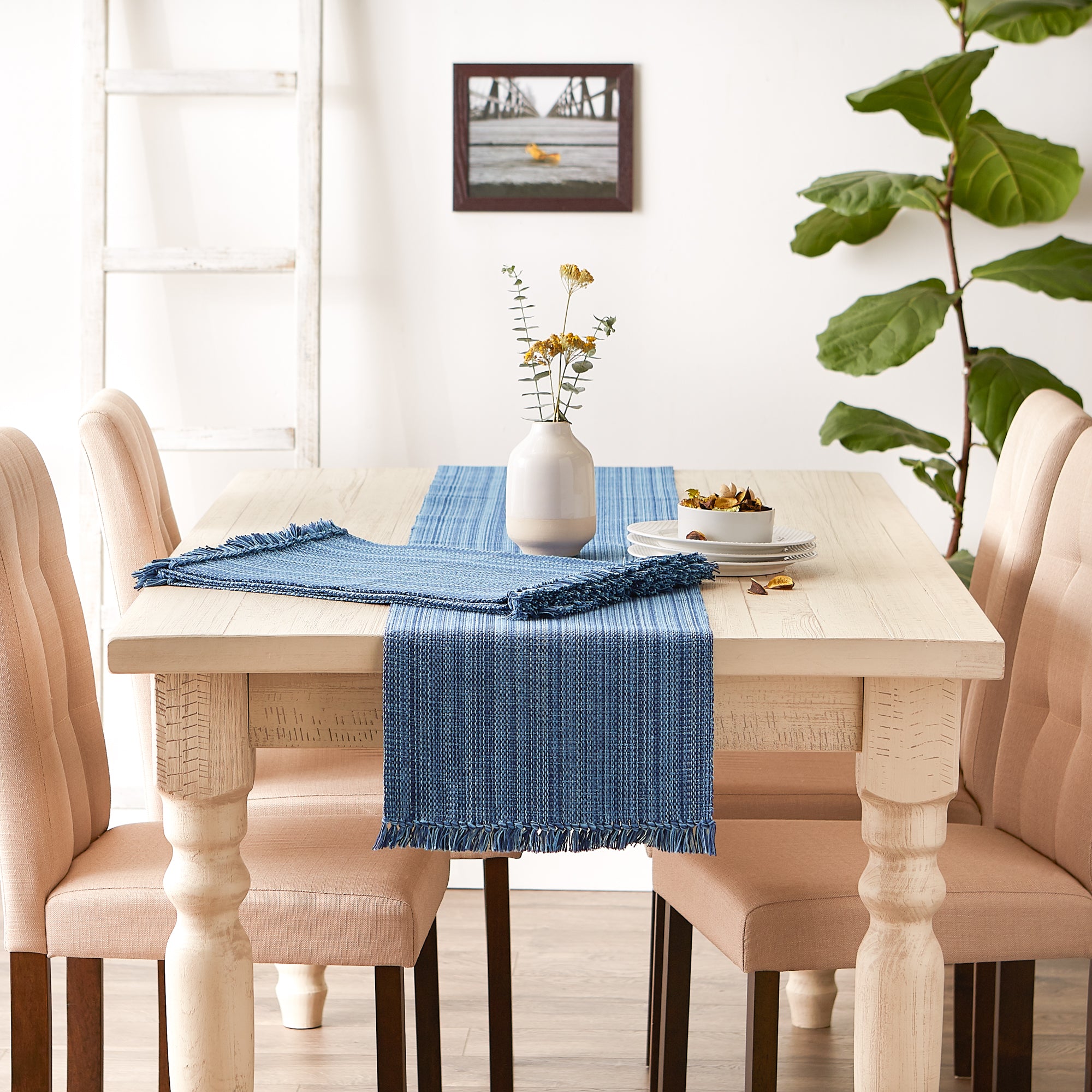 DII Mediterranean Variegated Fringe Cotton Table Runner