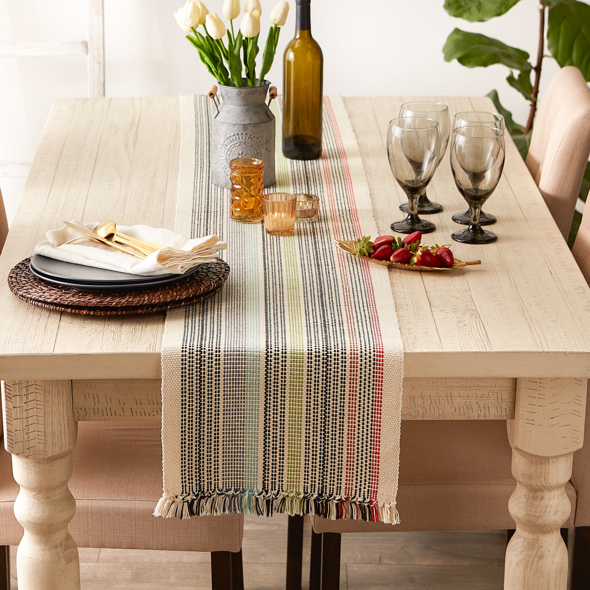 DII Mediterranean Variegated Fringe Cotton Table Runner