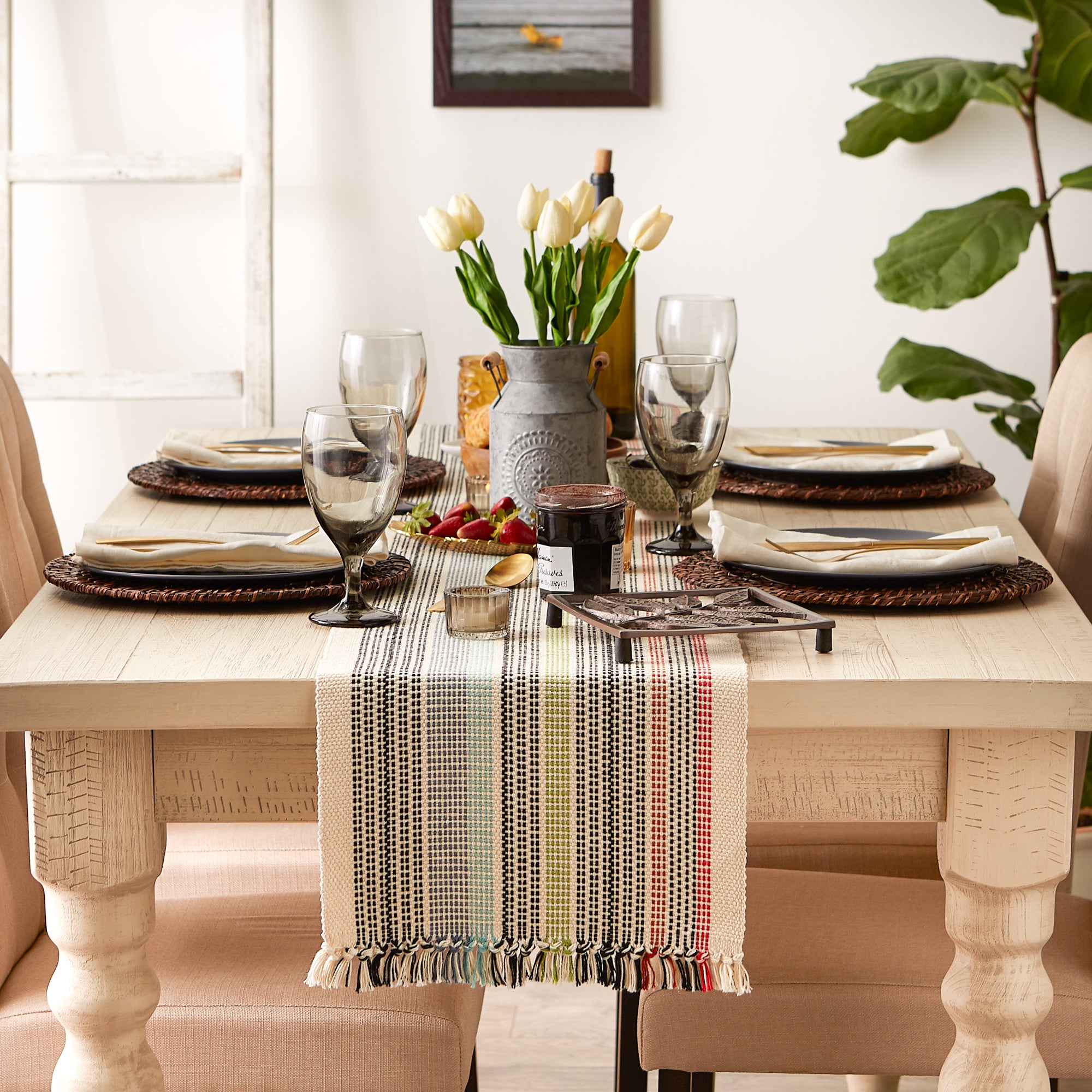 DII Mediterranean Variegated Fringe Cotton Table Runner