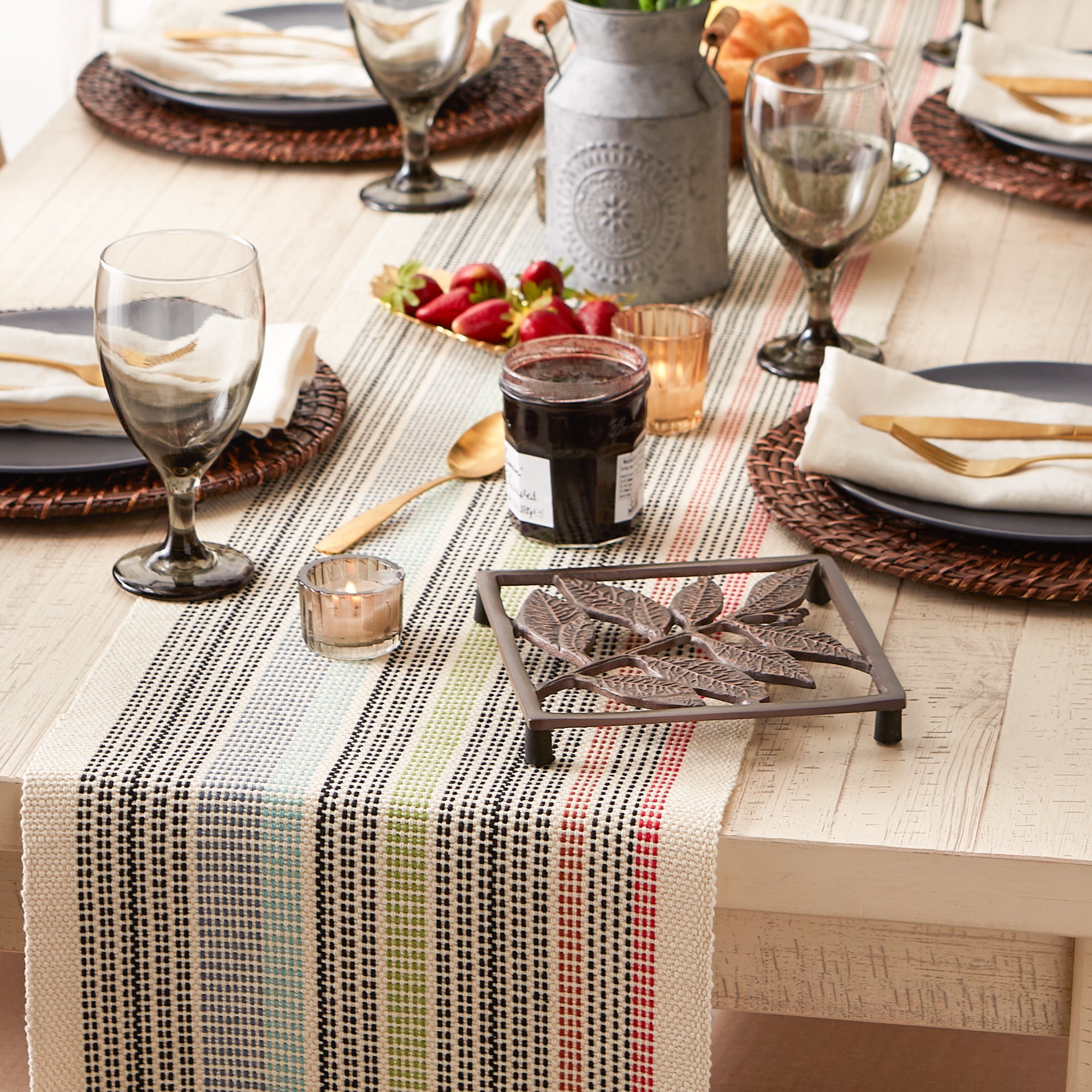 DII Mediterranean Variegated Fringe Cotton Table Runner