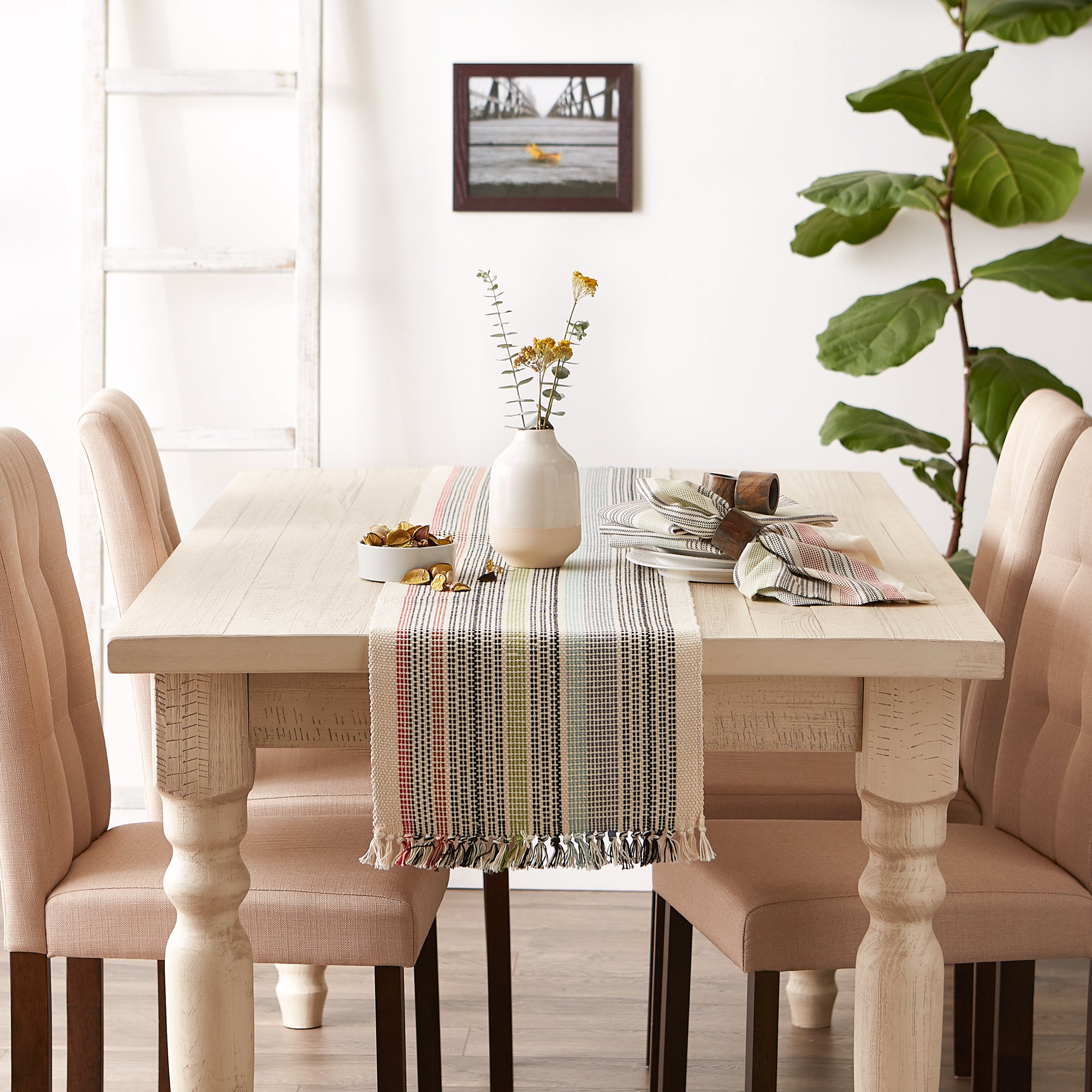 DII Mediterranean Variegated Fringe Cotton Table Runner