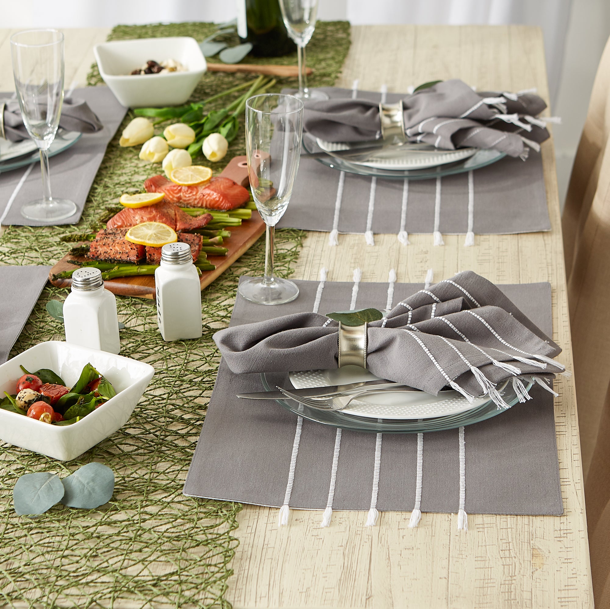 DII Stripe Tassel Flat Weave Cotton Placemat 4-Piece Set