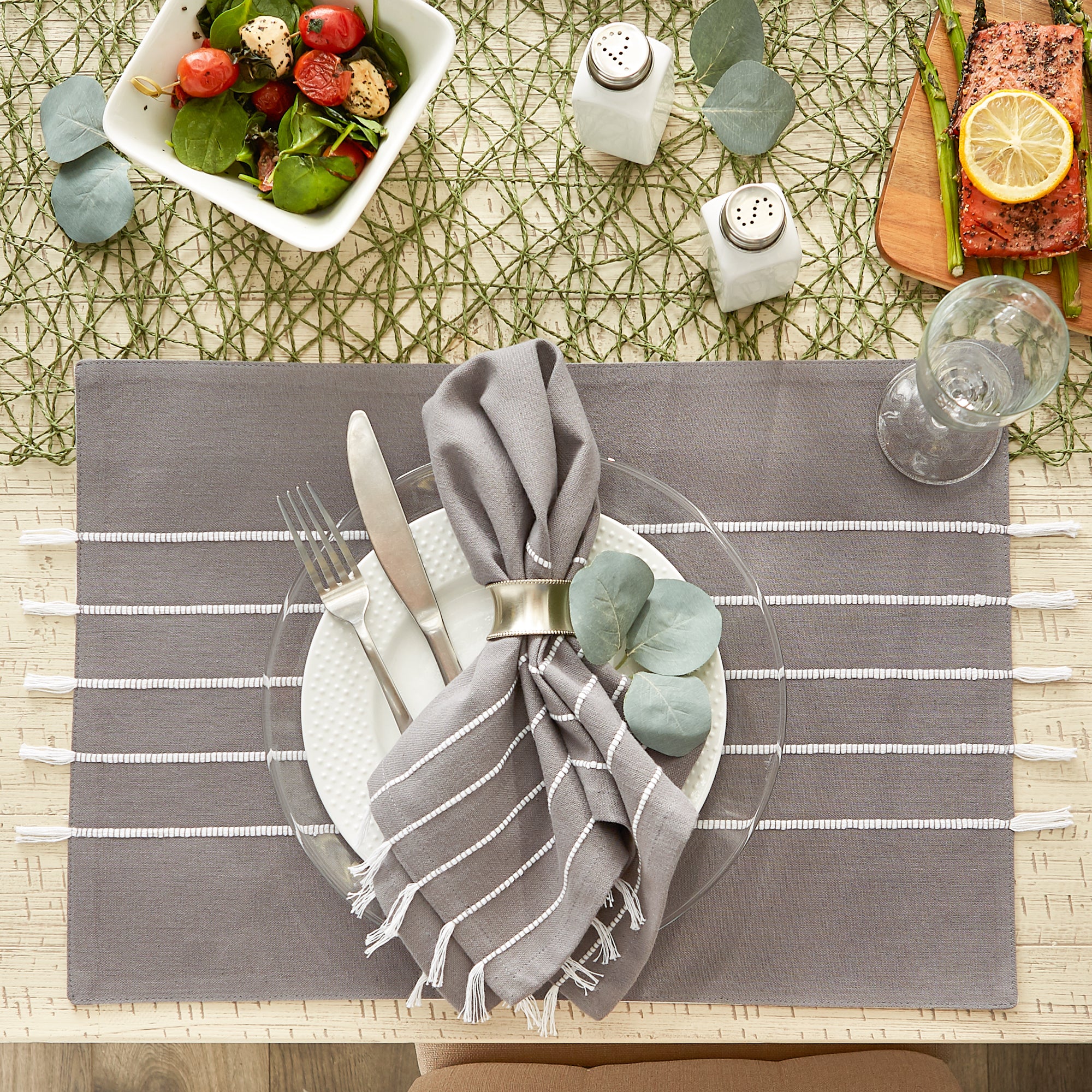 DII Stripe Tassel Flat Weave Cotton Placemat 4-Piece Set