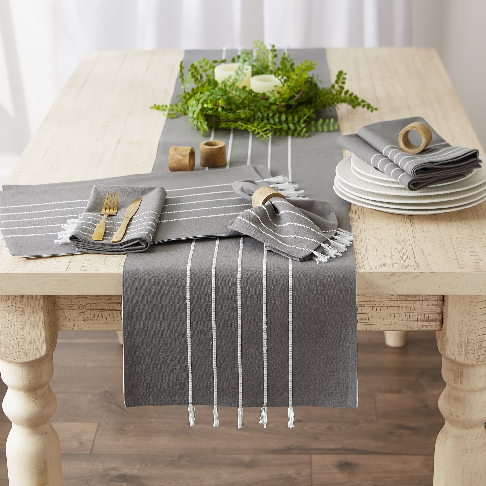 DII Stripe Tassel Flat Weave Cotton Placemat 4-Piece Set