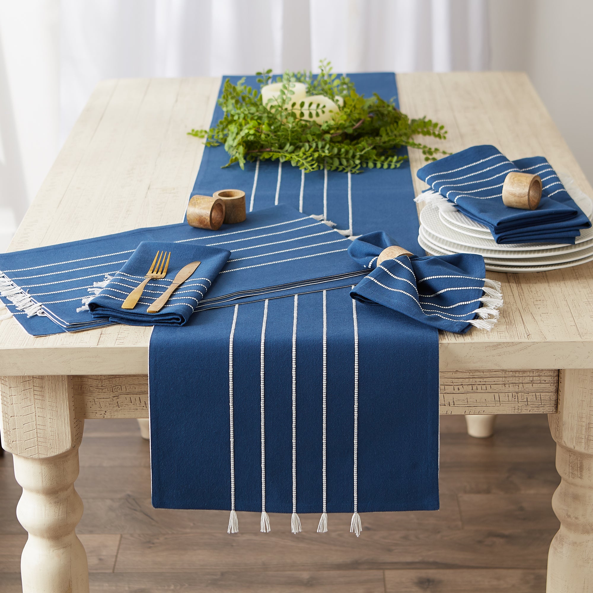 DII Stripe Tassel Flat Weave Cotton Table Runner