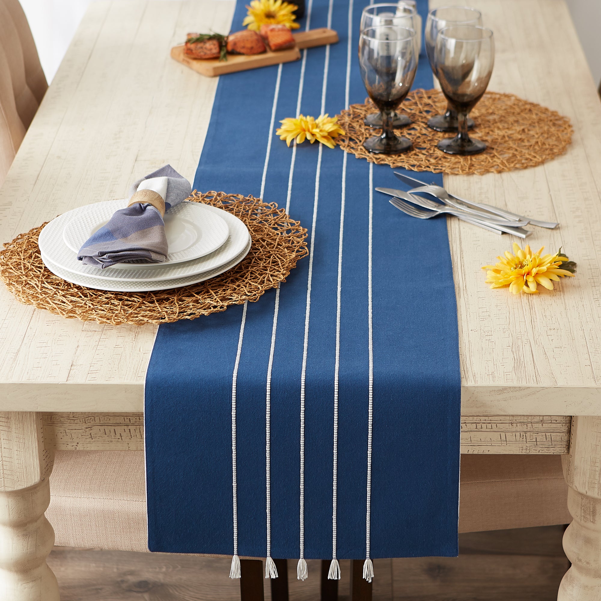 DII Stripe Tassel Flat Weave Cotton Table Runner