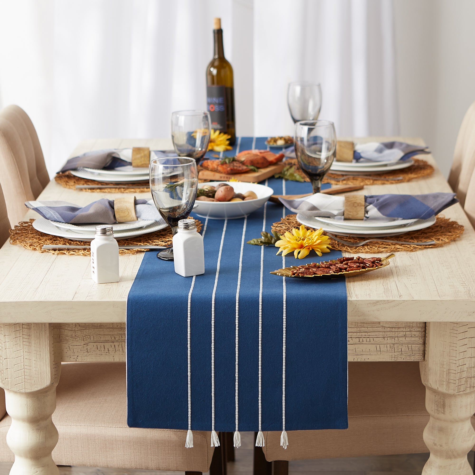 DII Stripe Tassel Flat Weave Cotton Table Runner