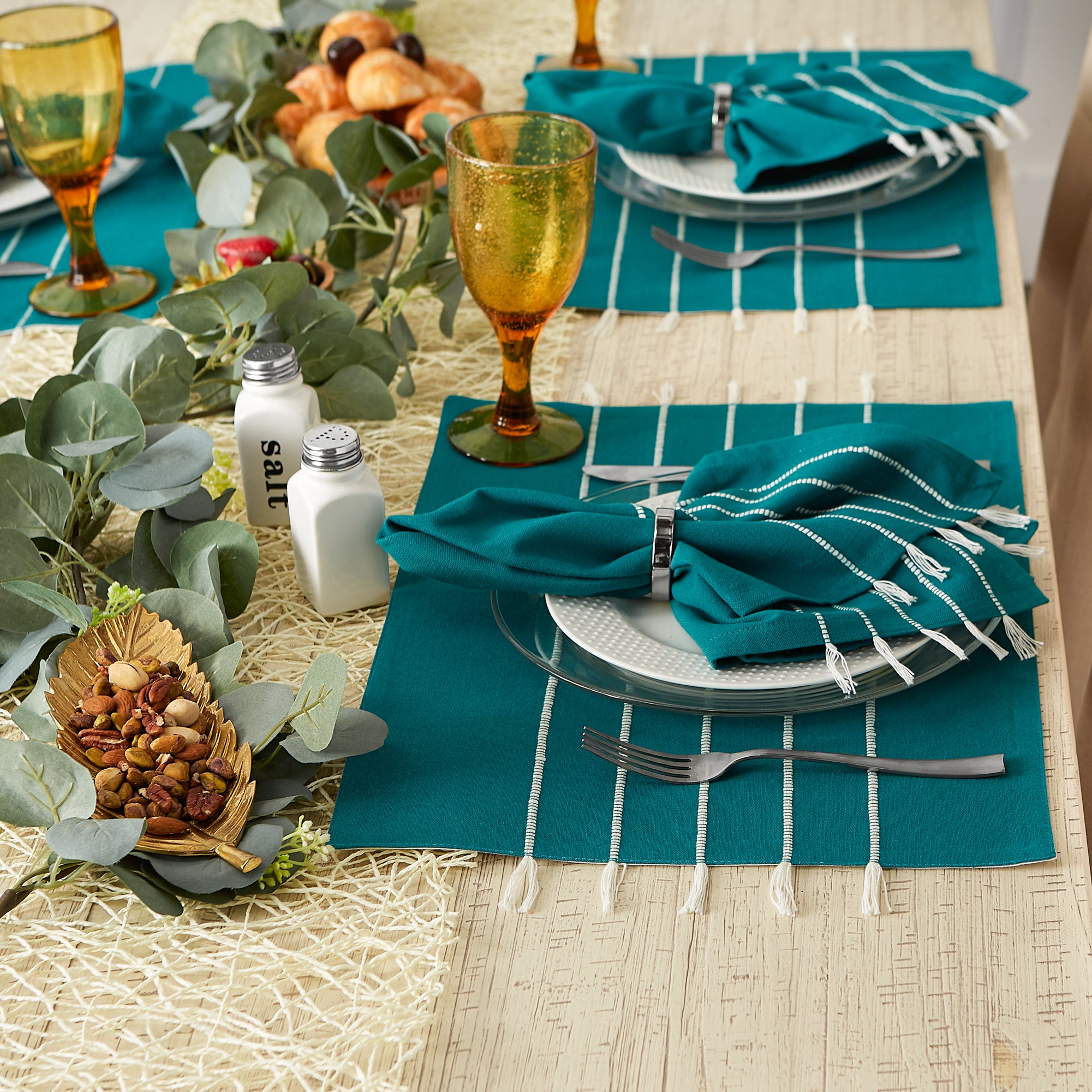 DII Stripe Tassel Flat Weave Cotton Placemat 4-Piece Set