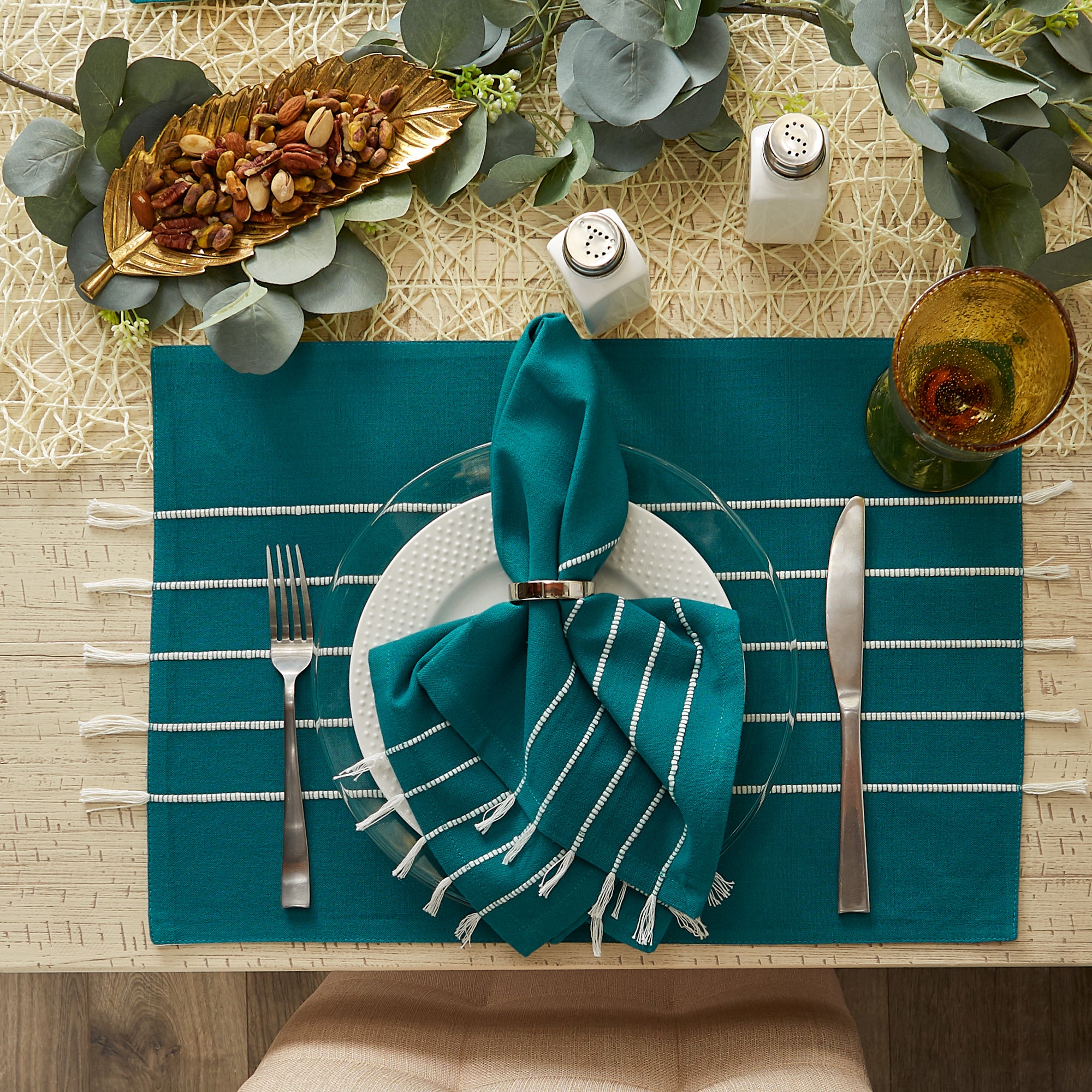 DII Stripe Tassel Flat Weave Cotton Placemat 4-Piece Set