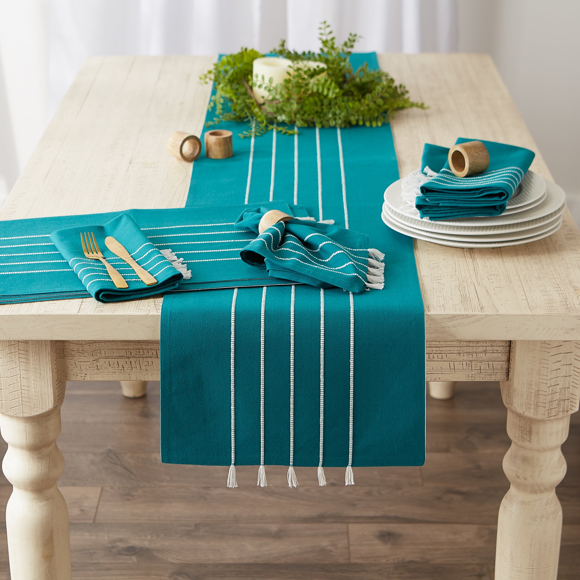 DII Stripe Tassel Flat Weave Cotton Placemat 4-Piece Set