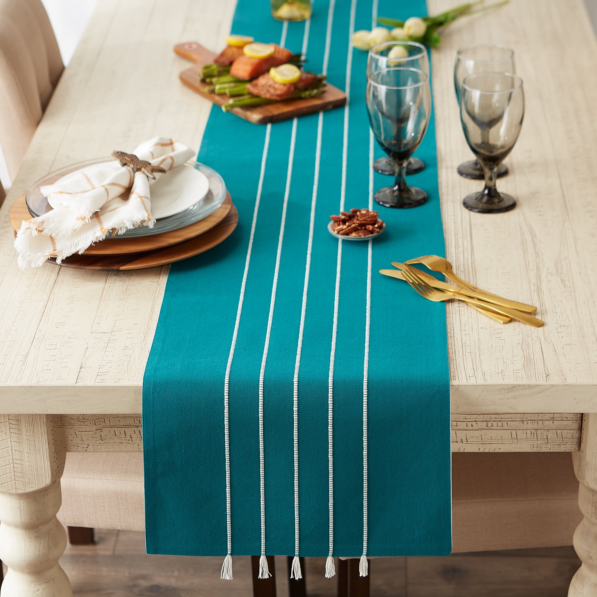 DII Stripe Tassel Flat Weave Cotton Table Runner