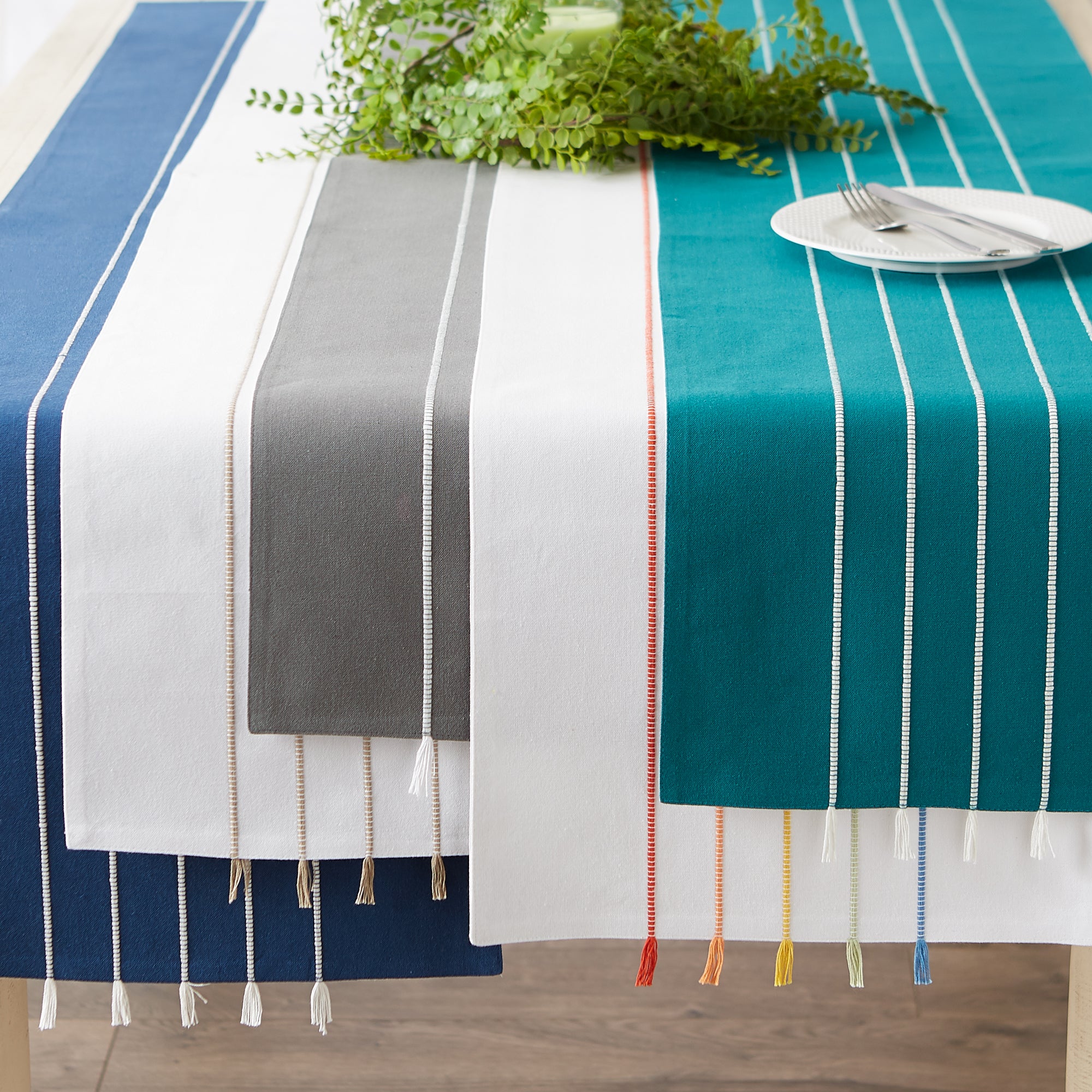 DII Stripe Tassel Flat Weave Cotton Table Runner
