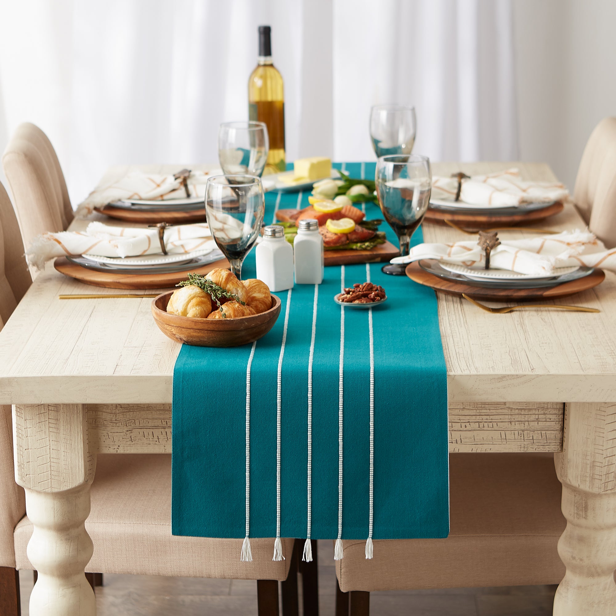 DII Stripe Tassel Flat Weave Cotton Table Runner