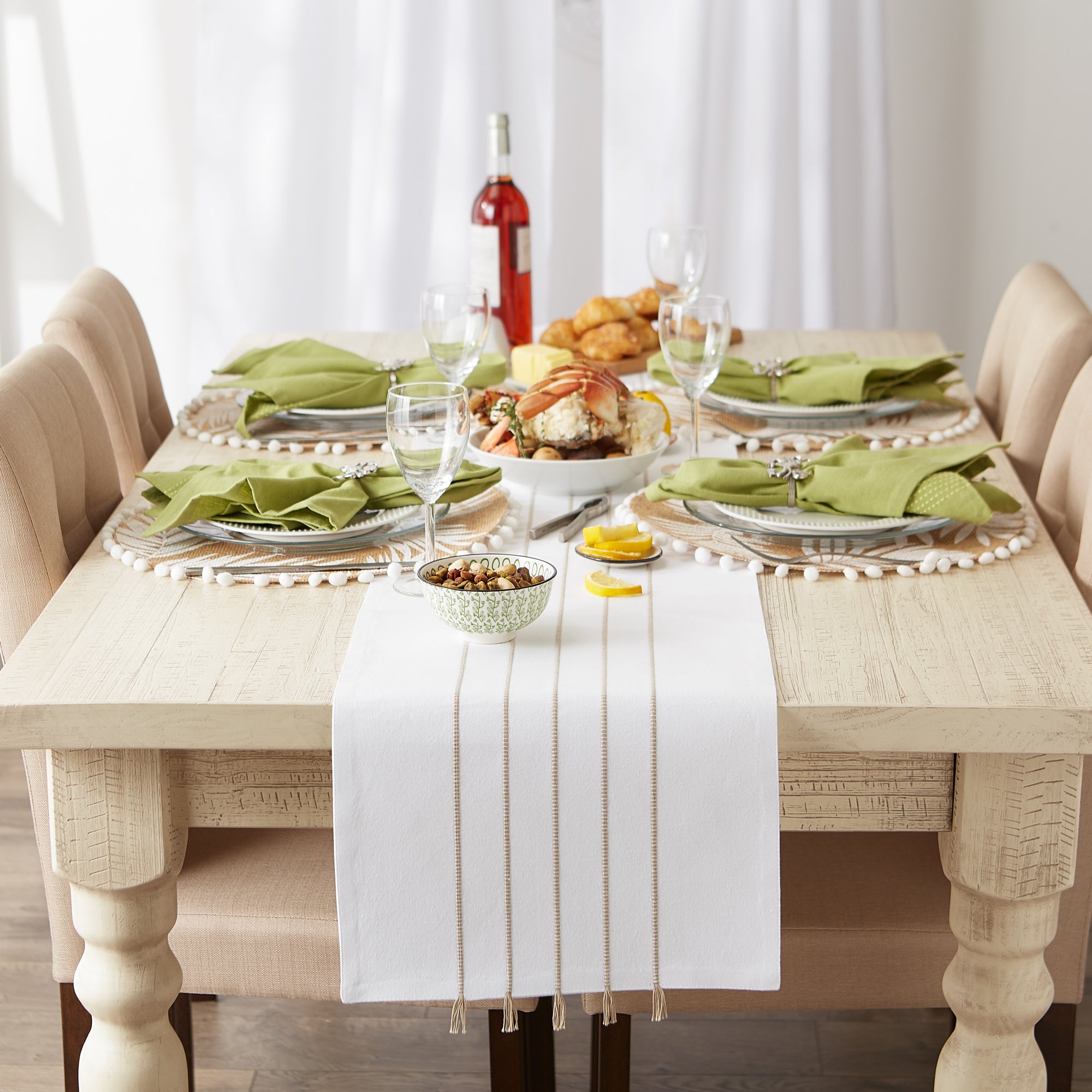 DII Stripe Tassel Flat Weave Cotton Table Runner