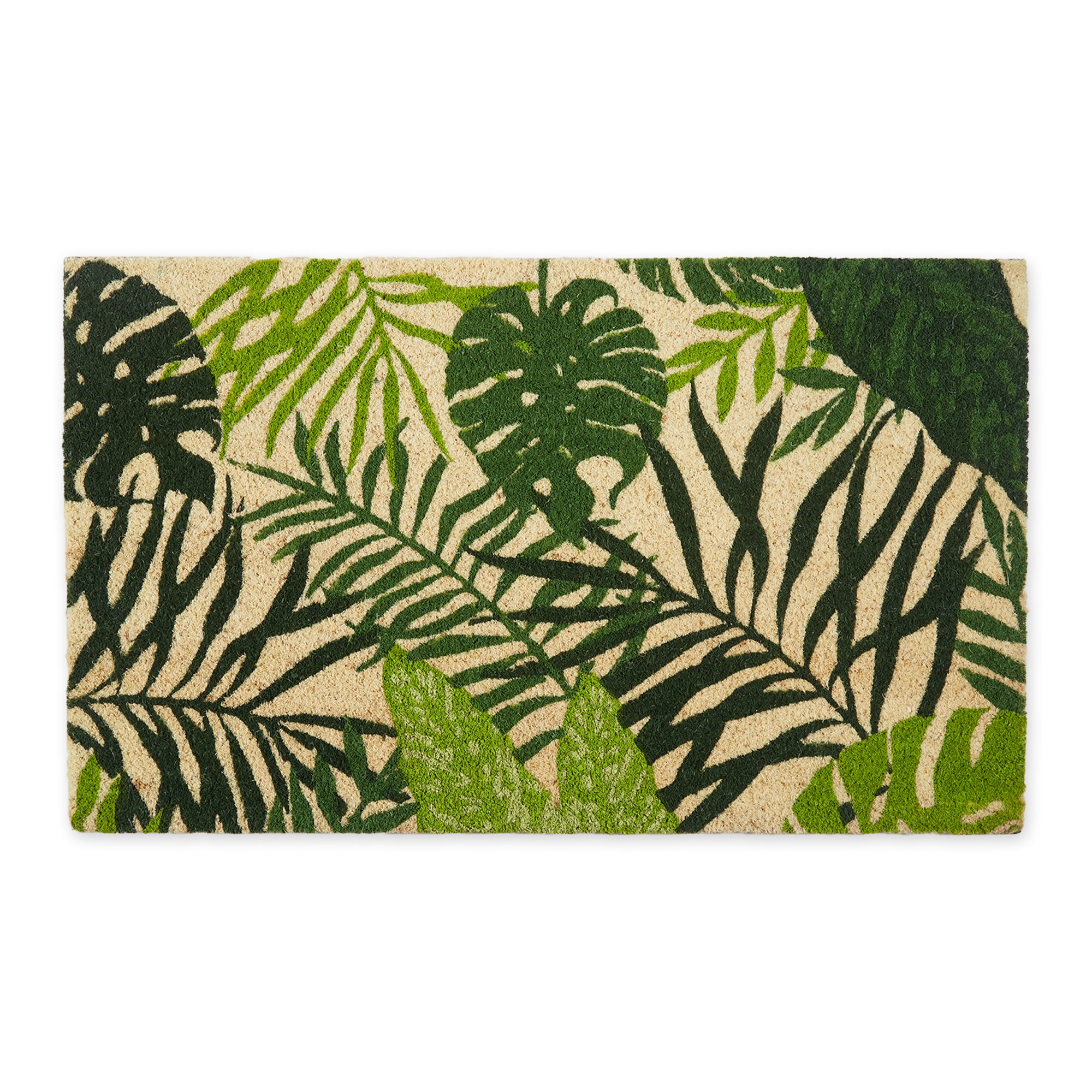 DII Natural Coir Doormat PVC Non-Slip Backing, Tropical Fronds