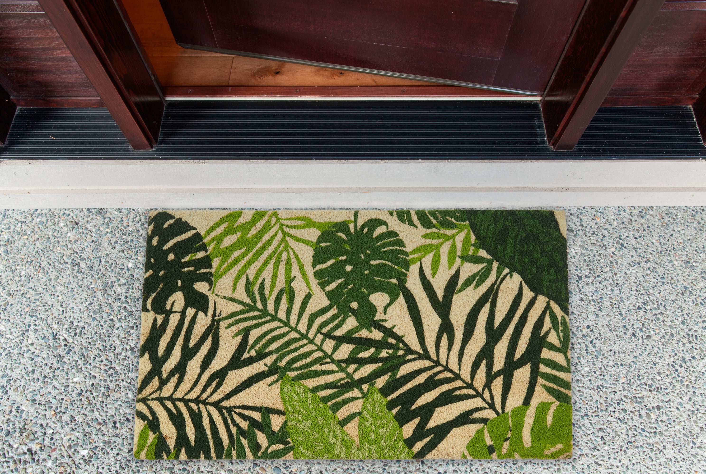 DII Natural Coir Doormat PVC Non-Slip Backing, Tropical Fronds