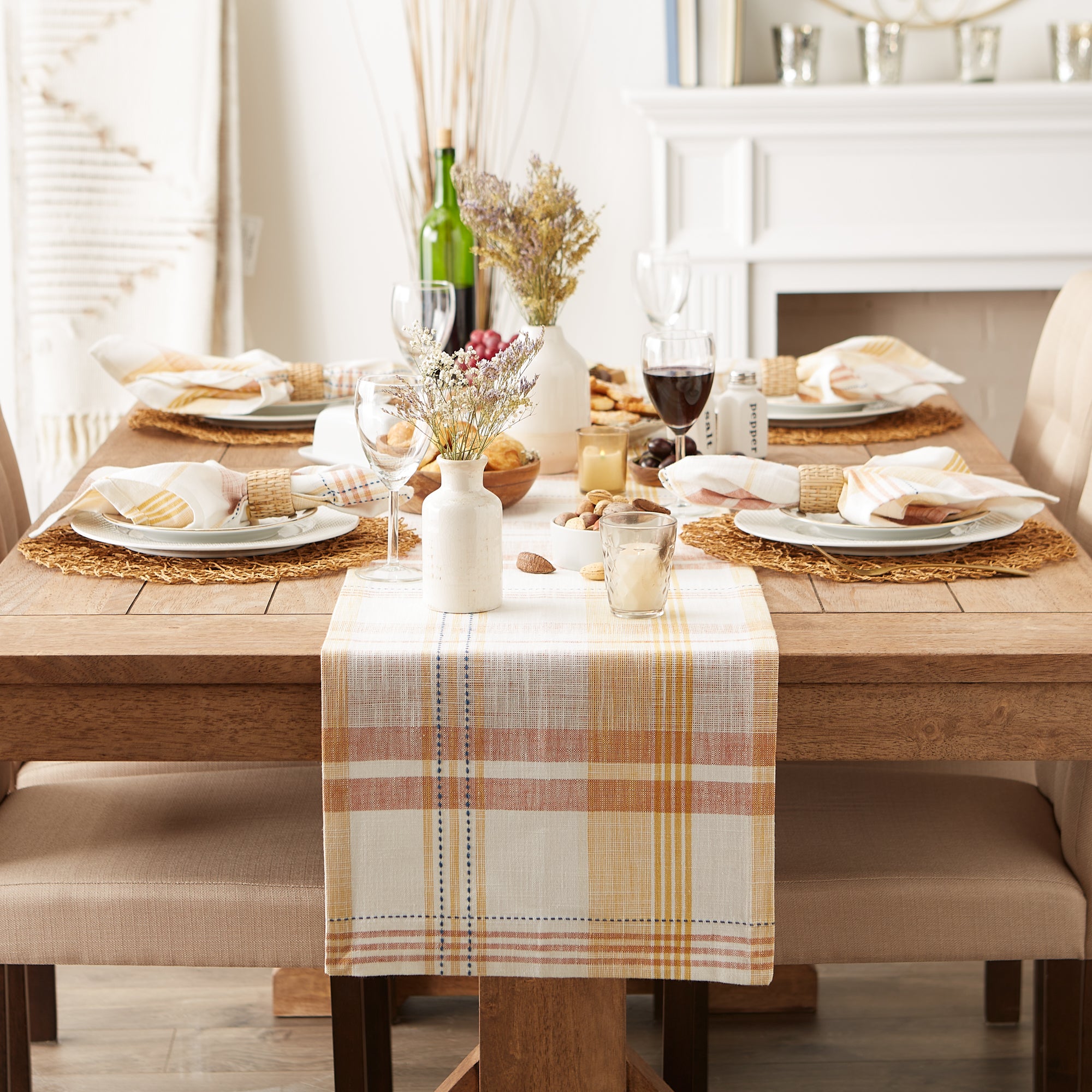 DII Veranda Plaid Slub Cotton Table Runner with Fringe
