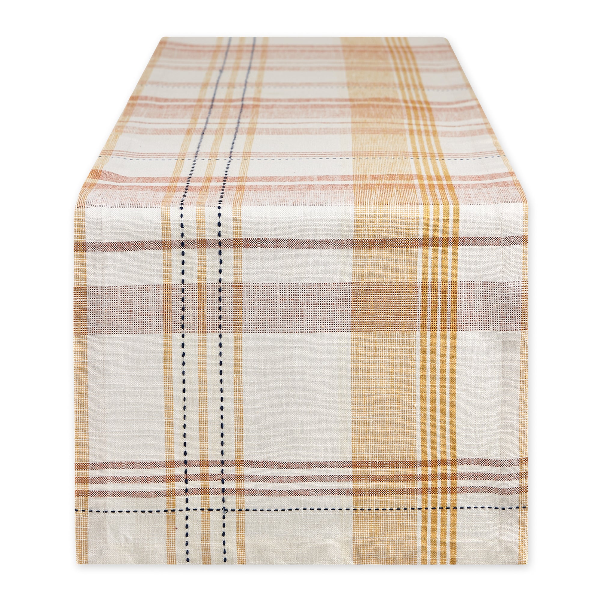 DII Veranda Plaid Slub Cotton Table Runner with Fringe