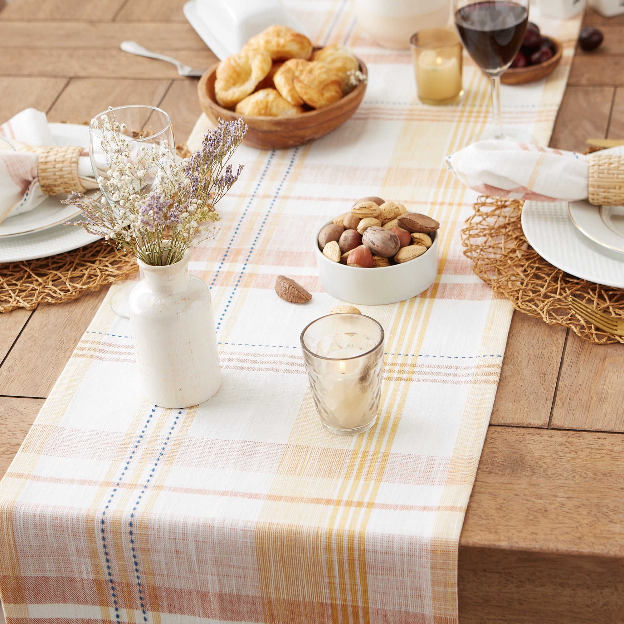 DII Veranda Plaid Slub Cotton Table Runner with Fringe