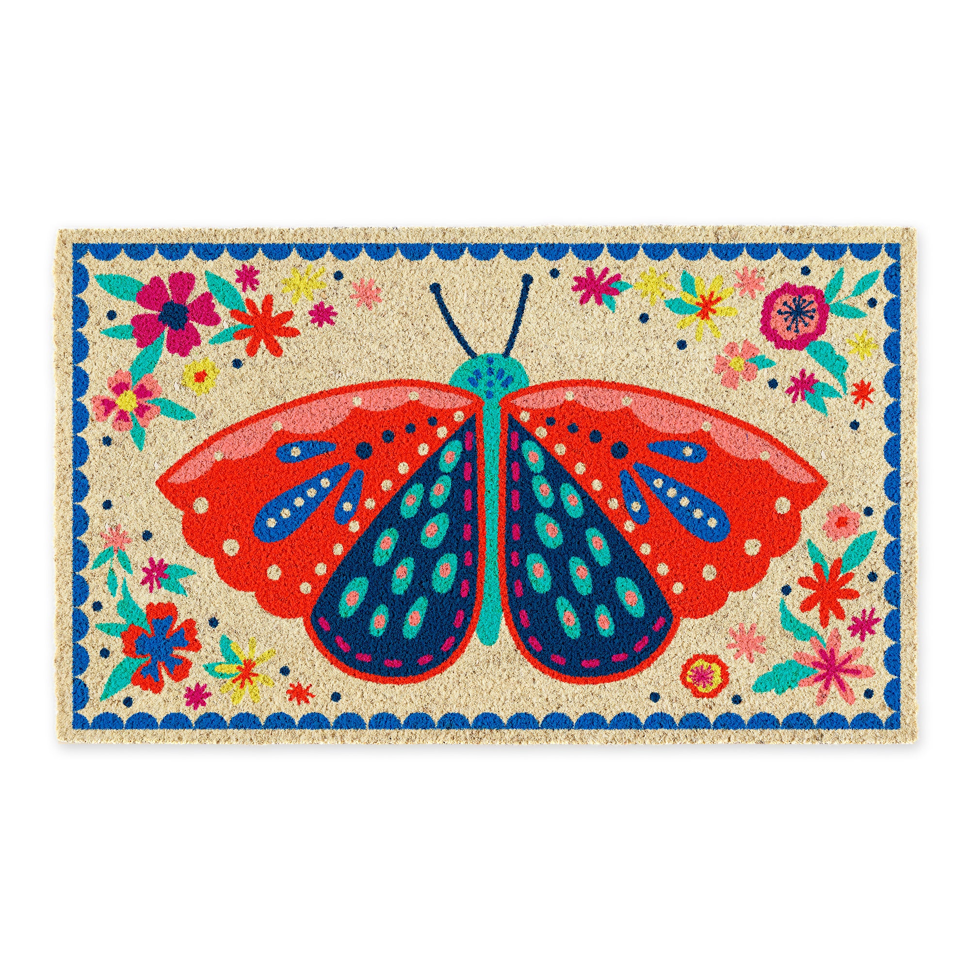 DII Folk Butterfly Welcome Doormat, Non-Slip PVC Backing