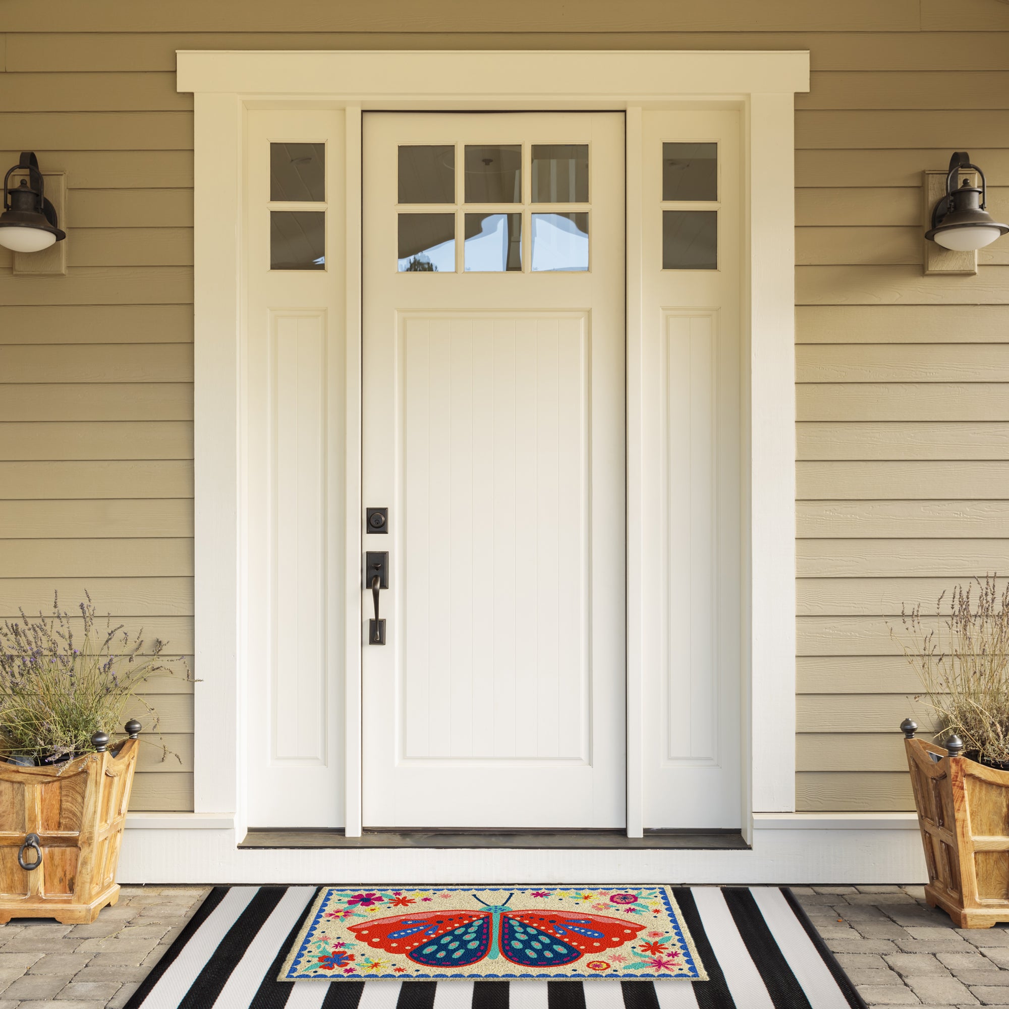 DII Folk Butterfly Welcome Doormat, Non-Slip PVC Backing