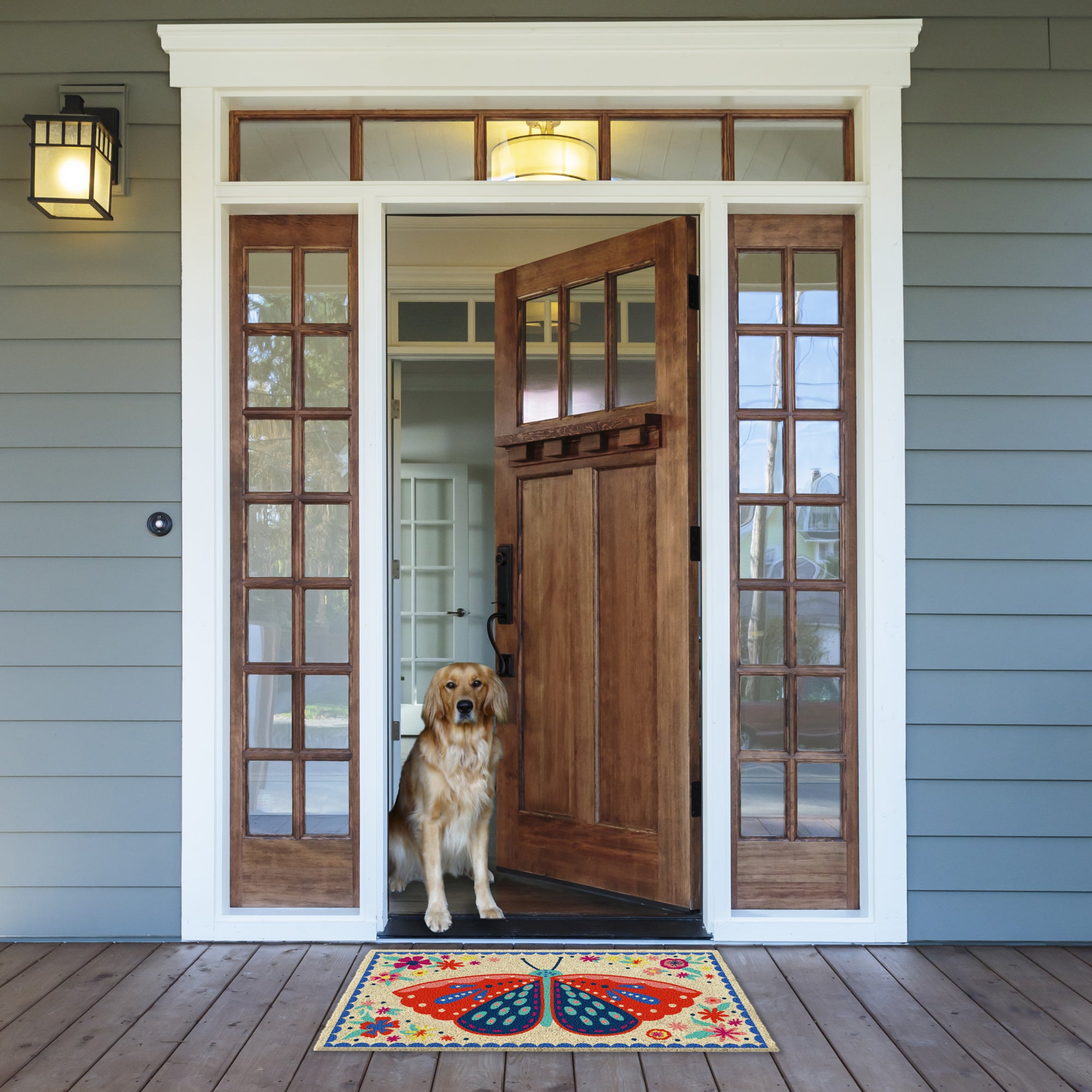 DII Folk Butterfly Welcome Doormat, Non-Slip PVC Backing