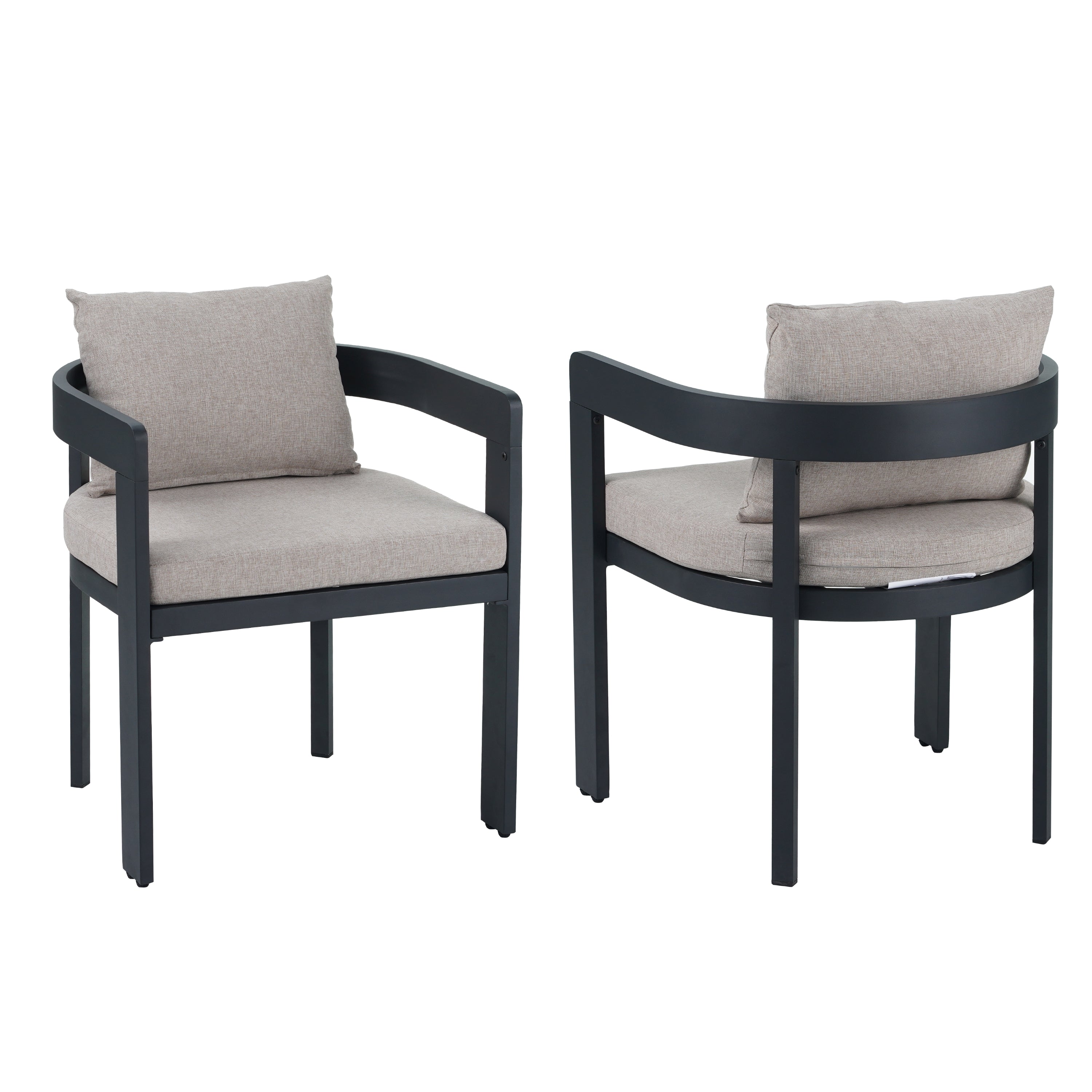Magnesite 3-Piece Outdoor Dining Set with 2 Curved Chairs and Wood Table