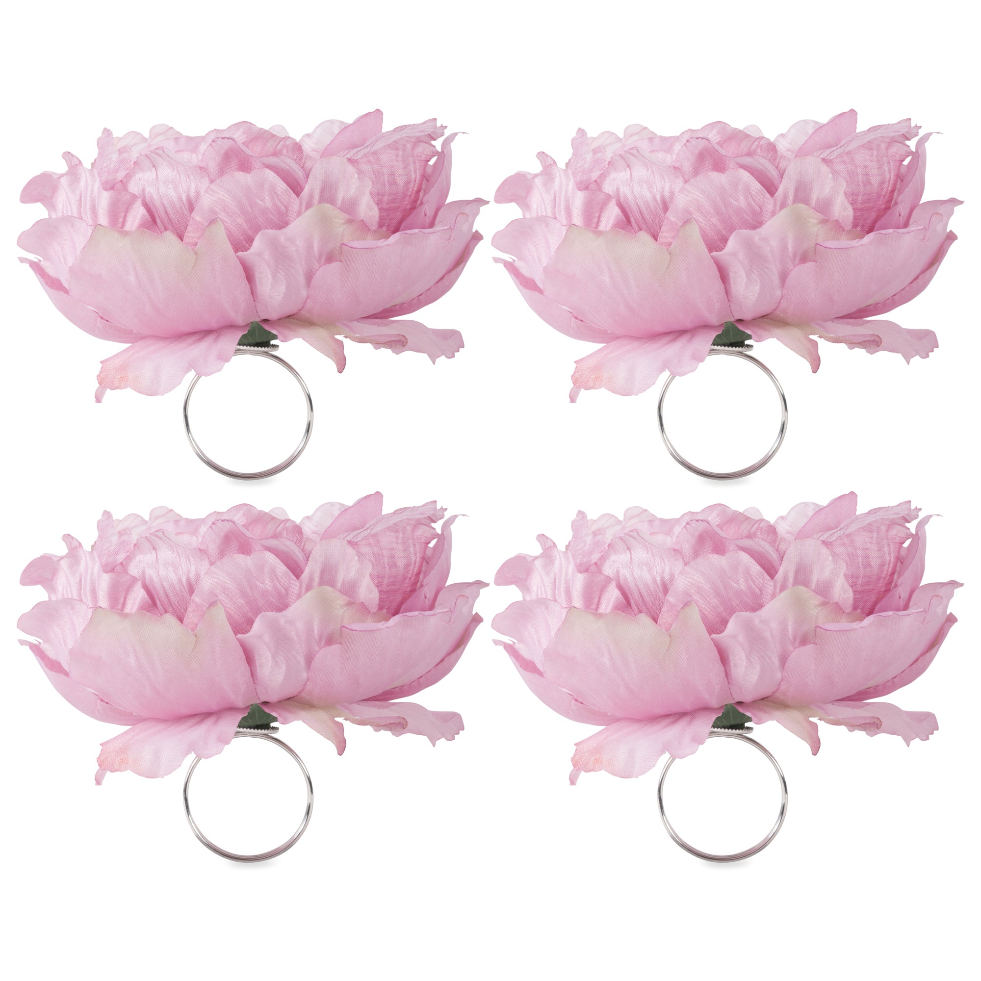 DII Peony Flower Napkin Ring 4-Piece Set