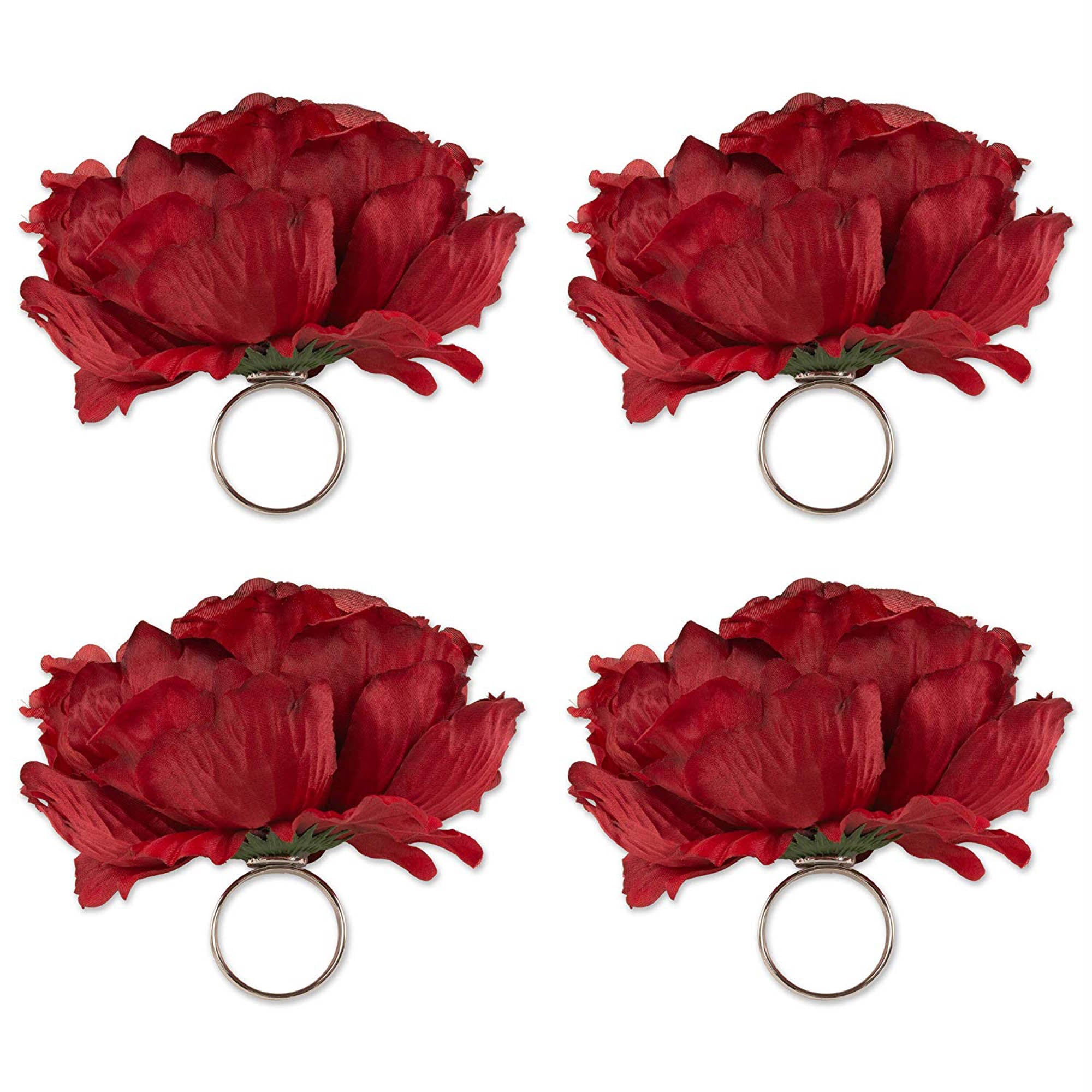 DII Peony Flower Napkin Ring 4-Piece Set