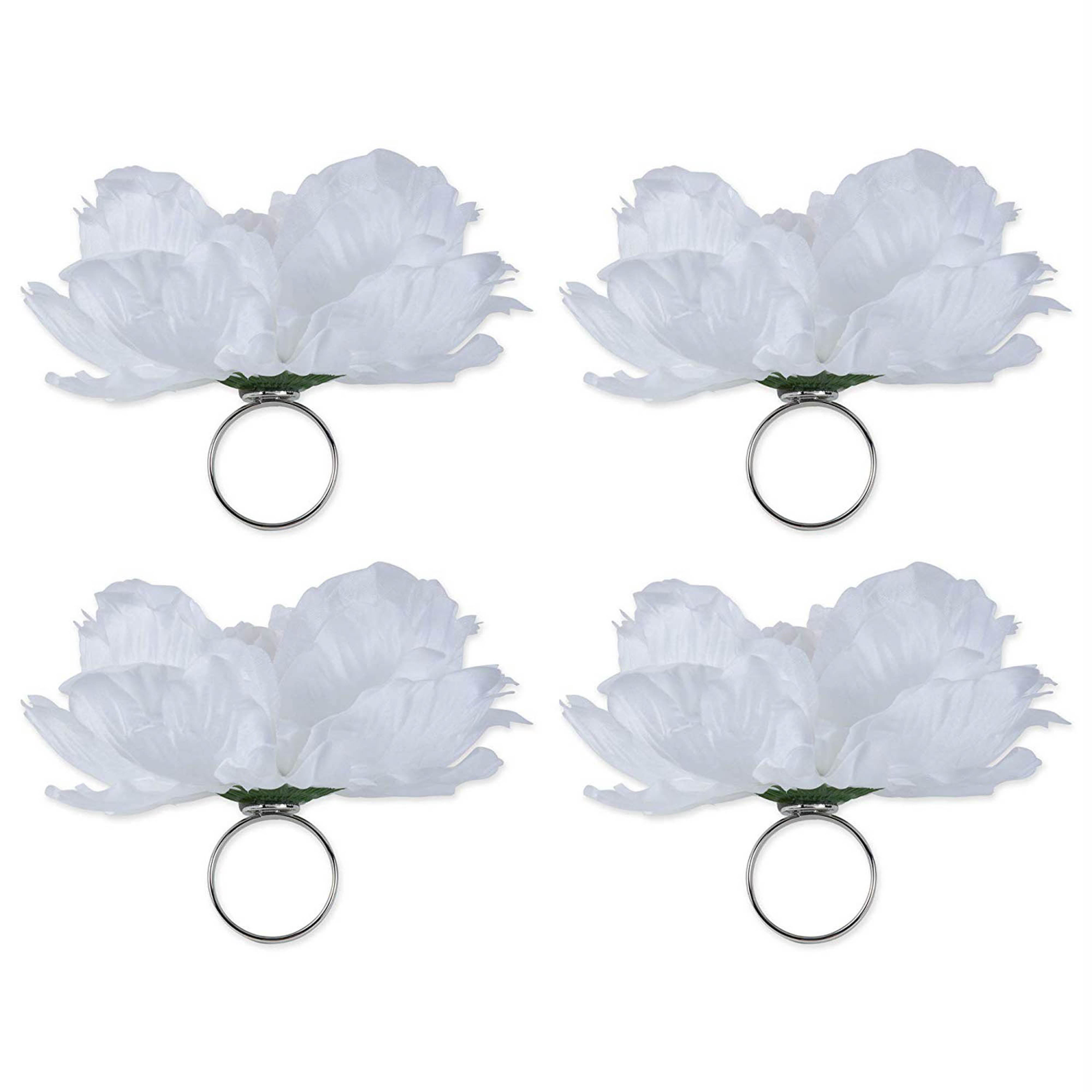 DII Peony Flower Napkin Ring 4-Piece Set