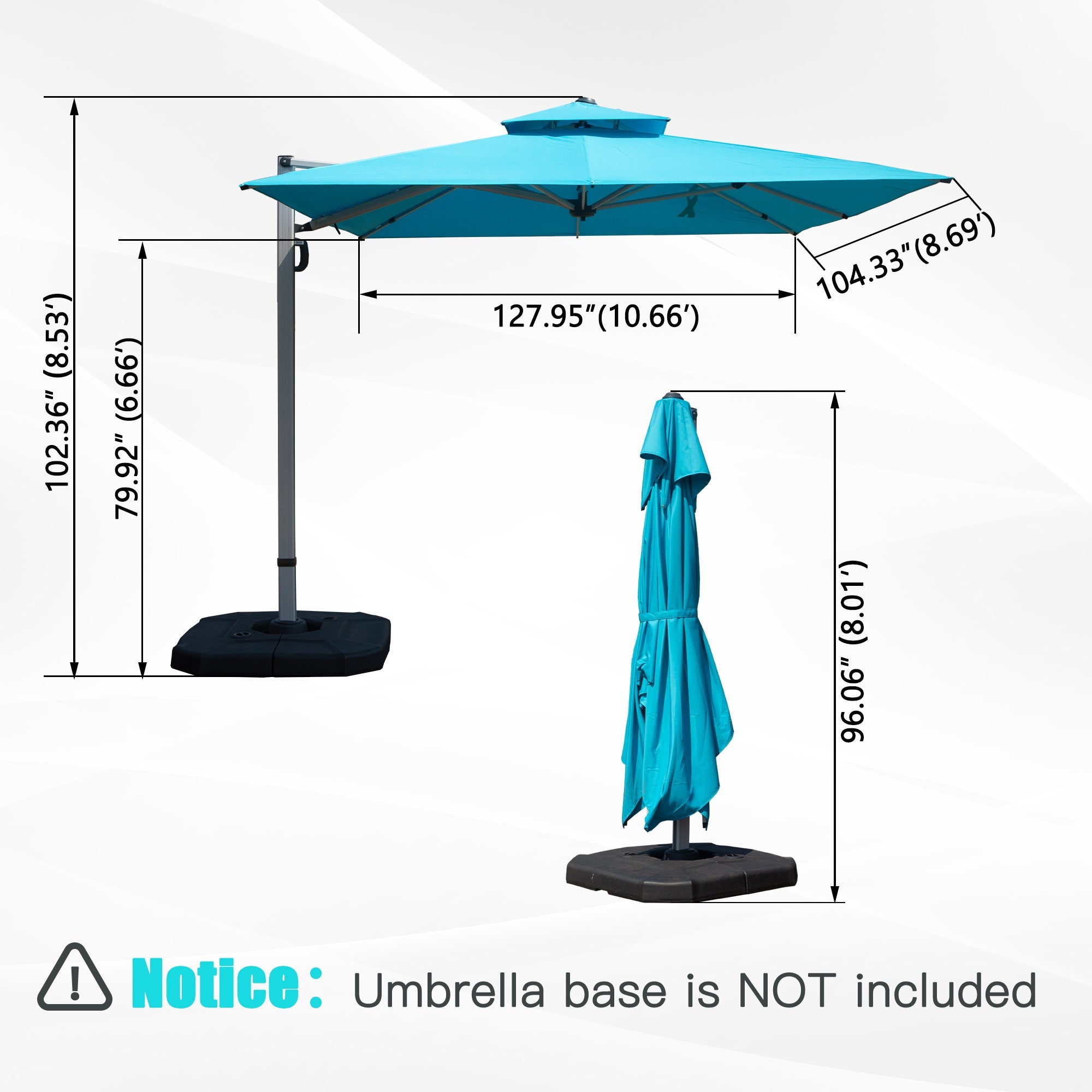 9'x 11' Rectangle Cantilever Umbrella with Center Pole, Base Not Included