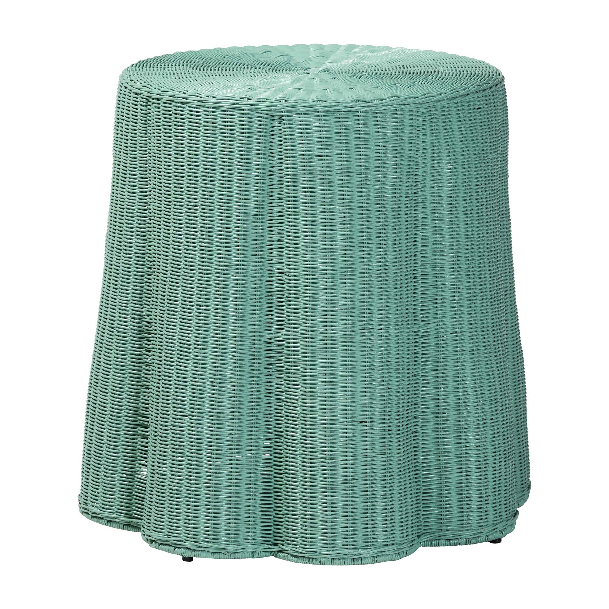 Palm Bohemian Seafoam Green Scallop Rattan Accent Table
