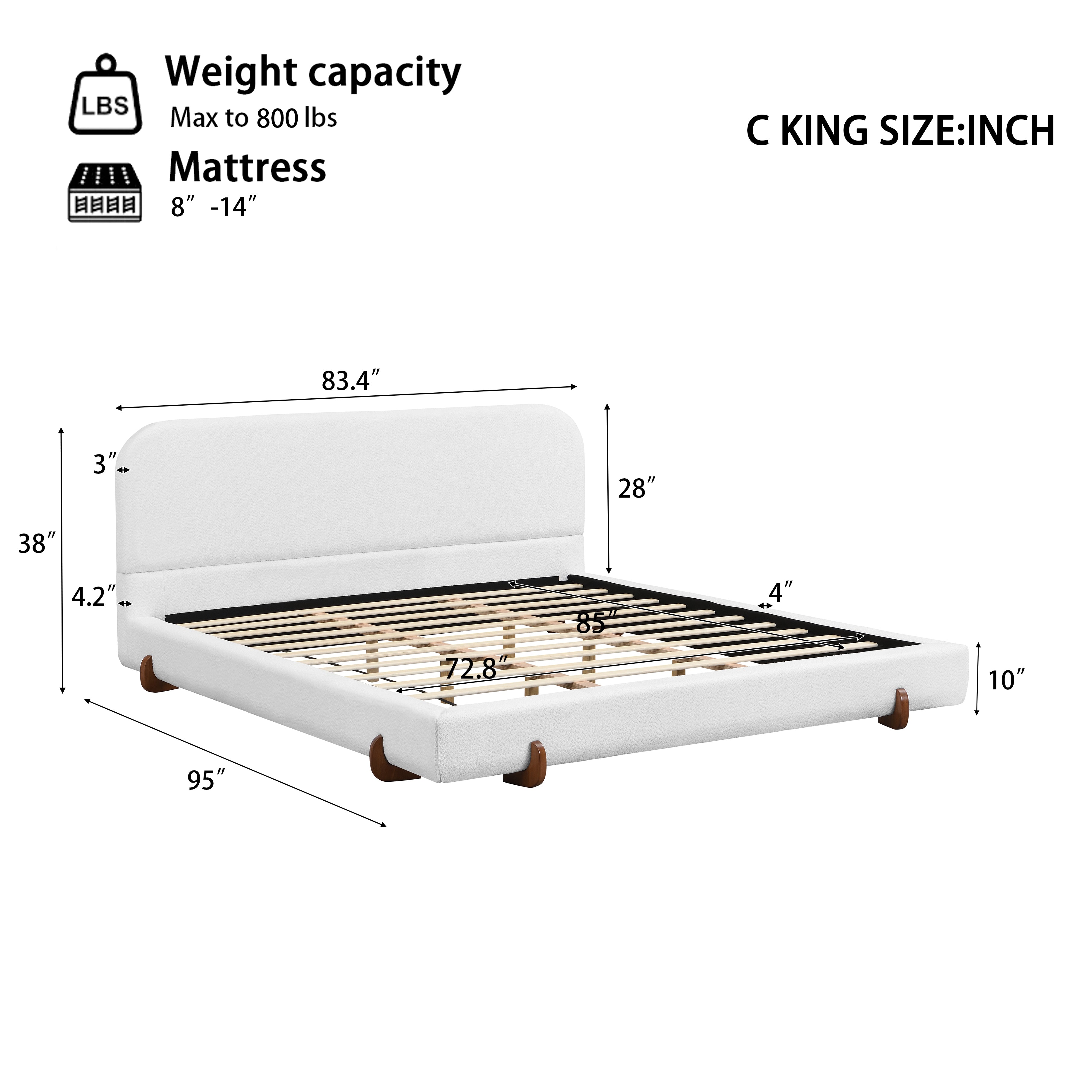 Fabric and Solid Wood Legs Upholstered Bed Frame