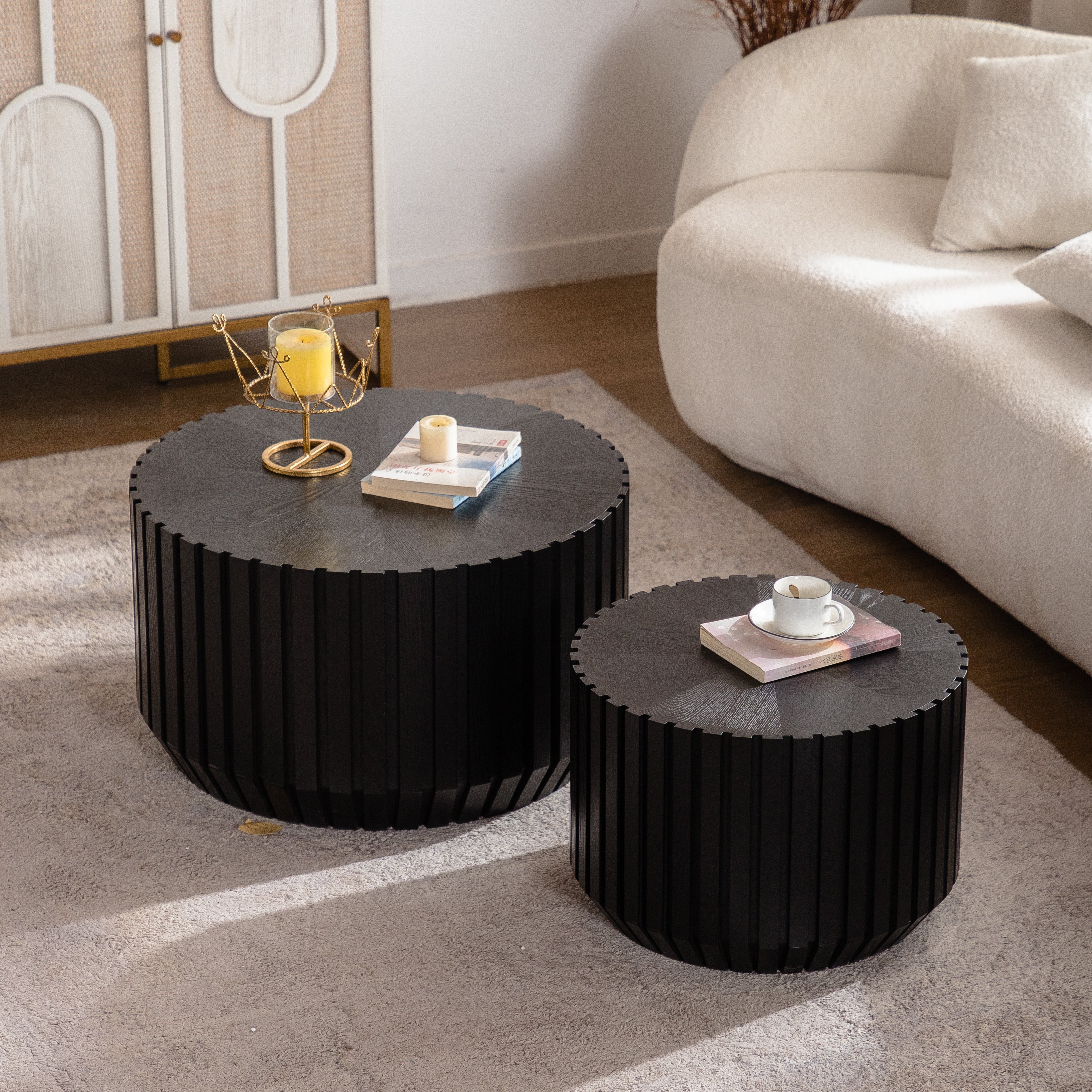 Set of 2 Fluted Round Coffee Tables